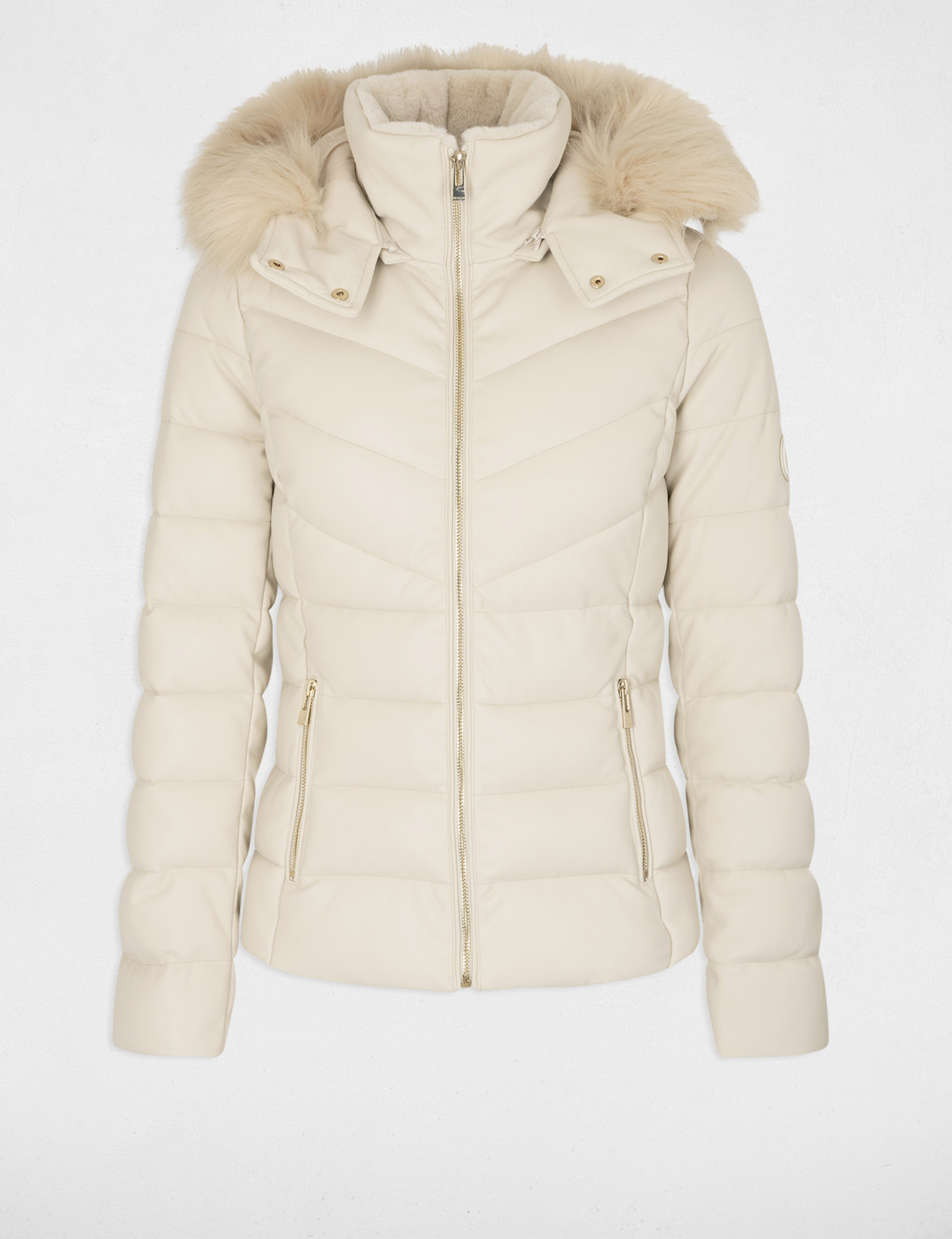 doudoune simili cuir capuche ivoire femme Doudoune simili cuir capuche ivoire femme