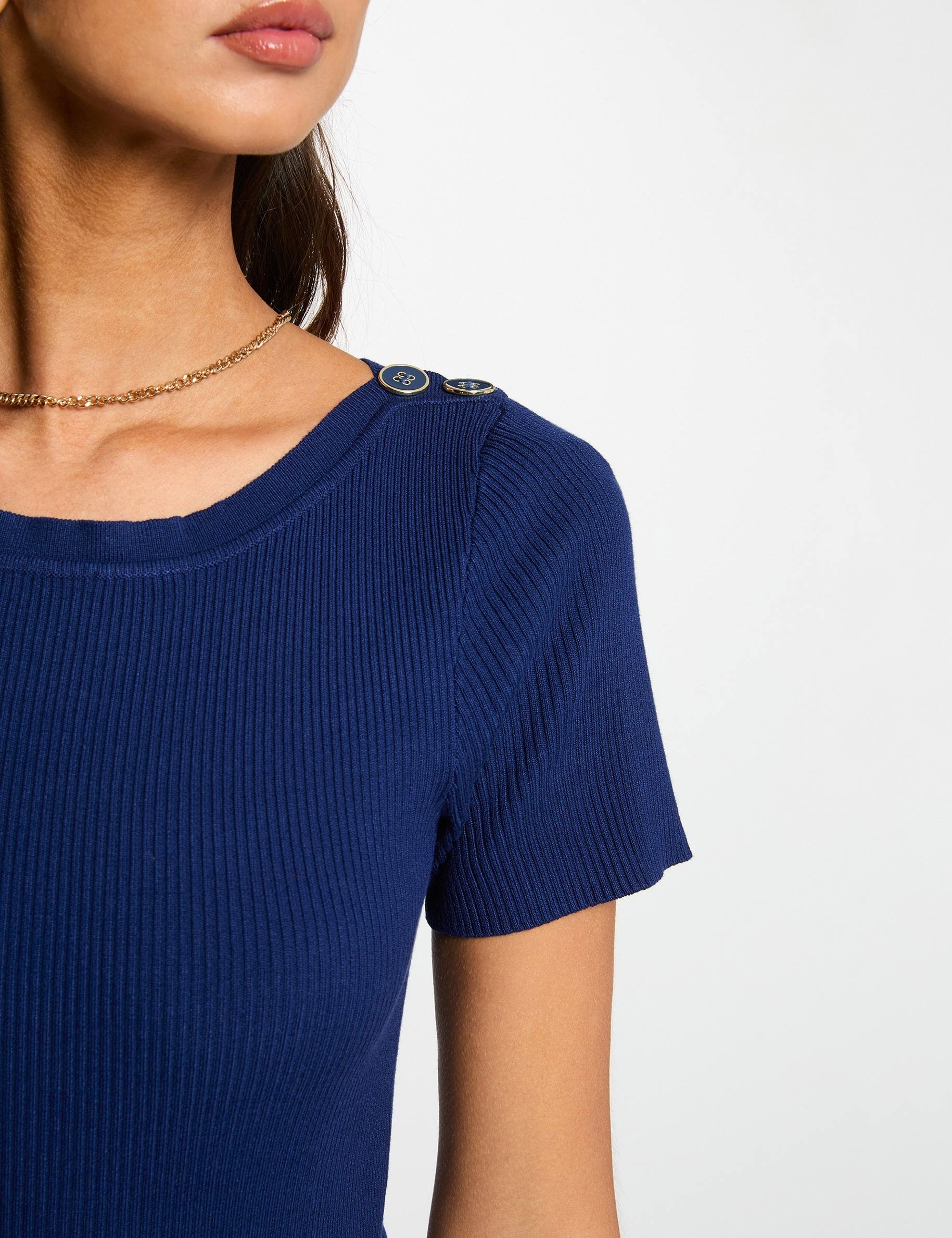 Pull col bateau et boutons bleu marine femme