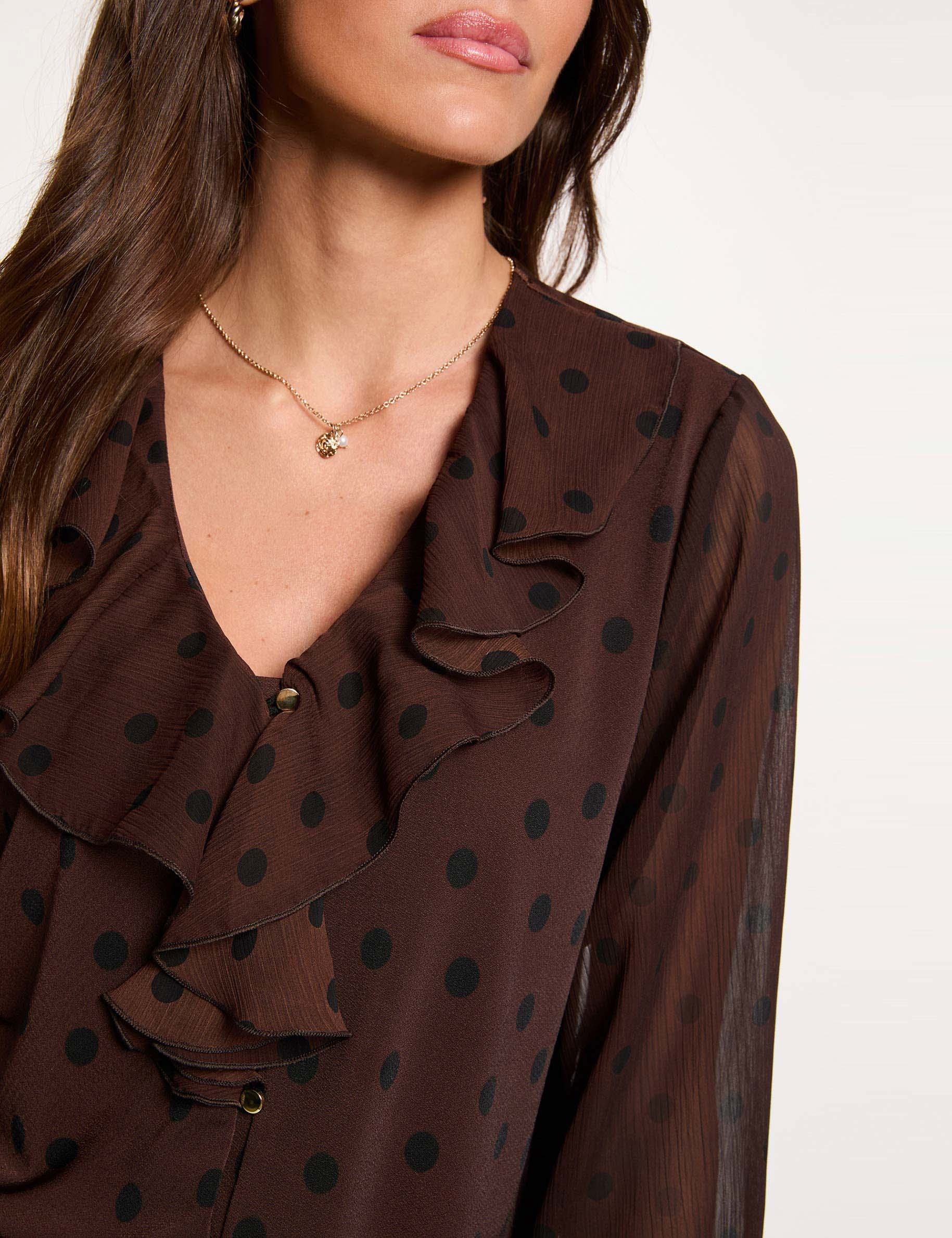 V-hals blouse van voile donker bruin vrouw