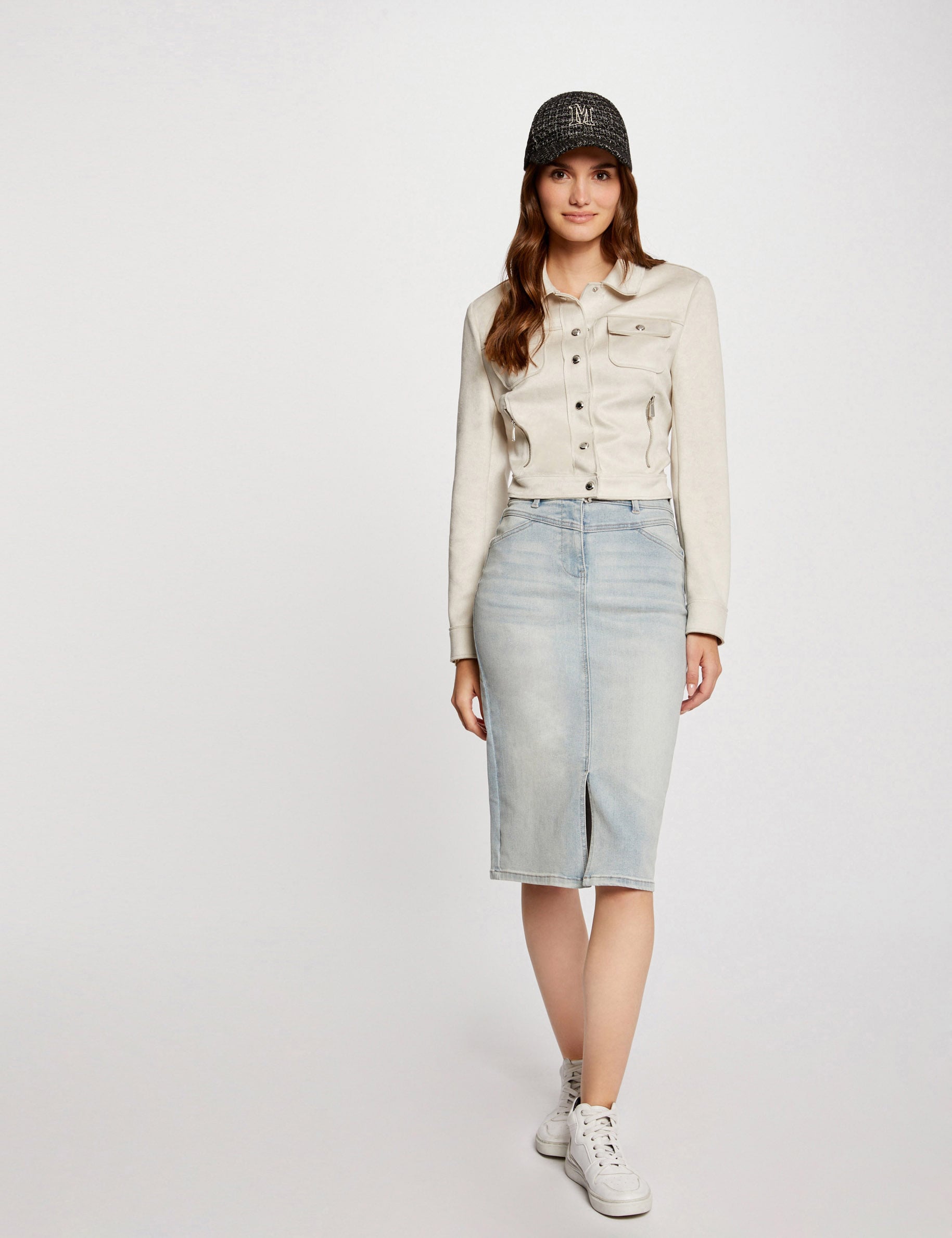 Jupe longueur genou en jean jean bleached femme