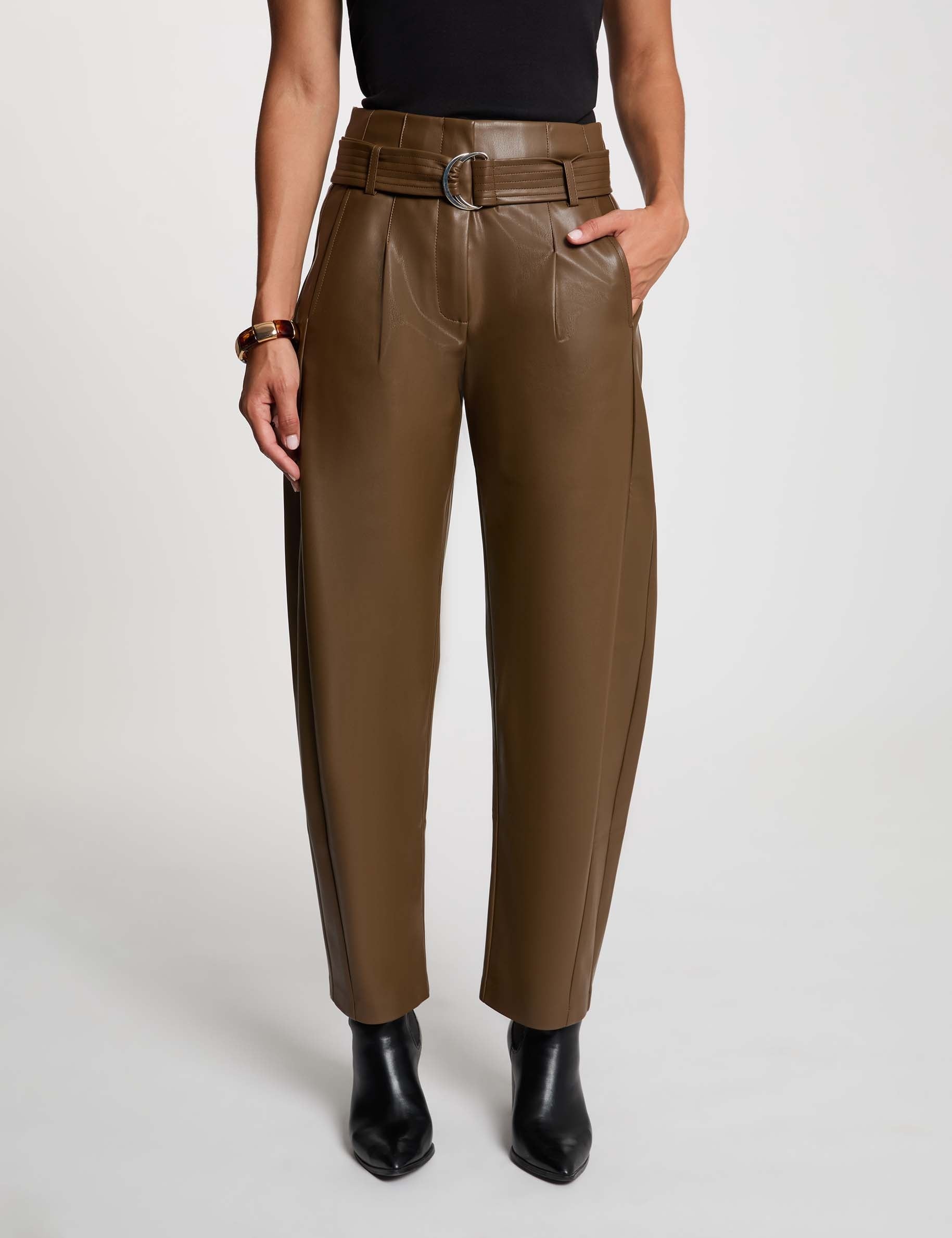 Pantalon large taille haute vert kaki femme