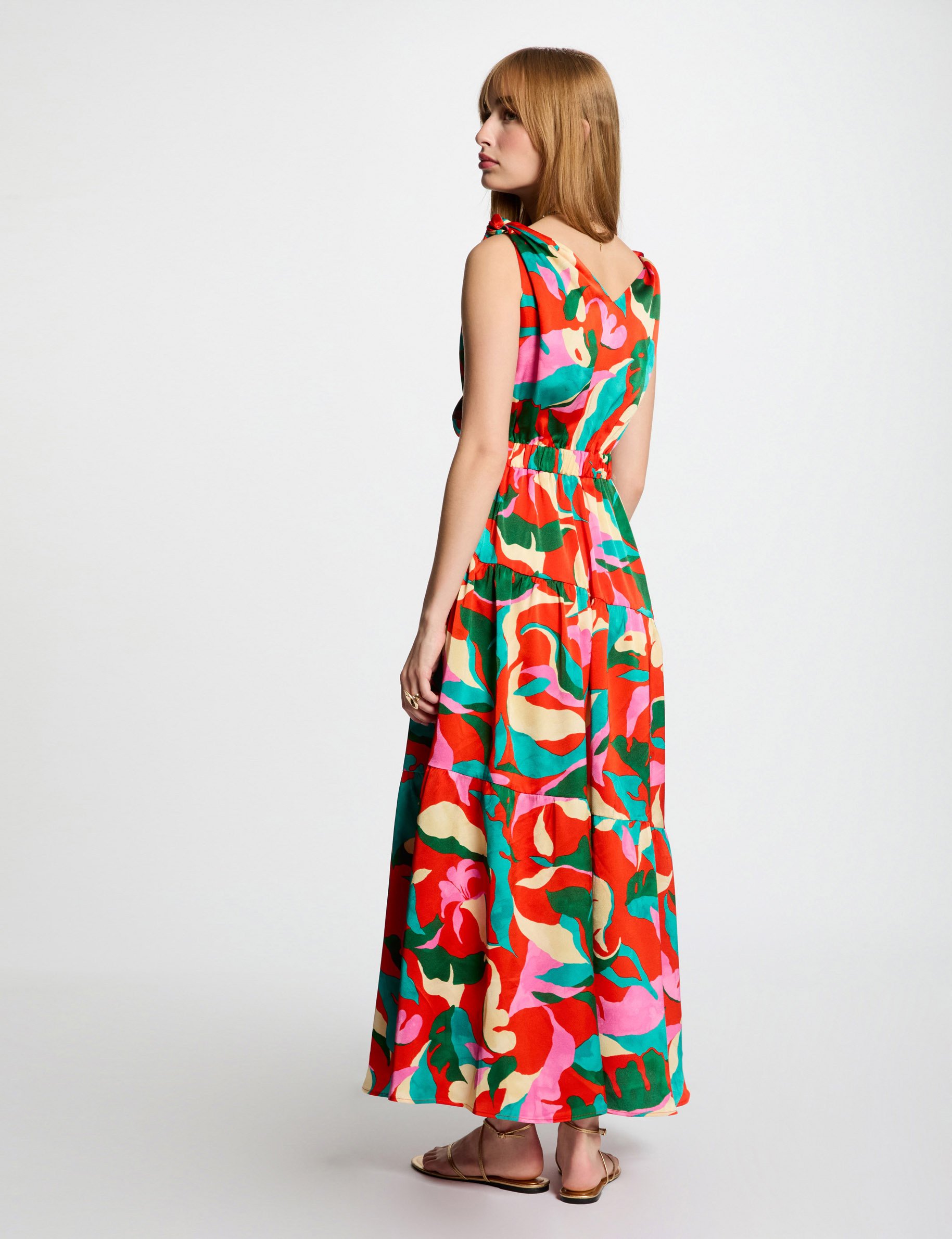 Robe longue droite imprimée multicolore femme