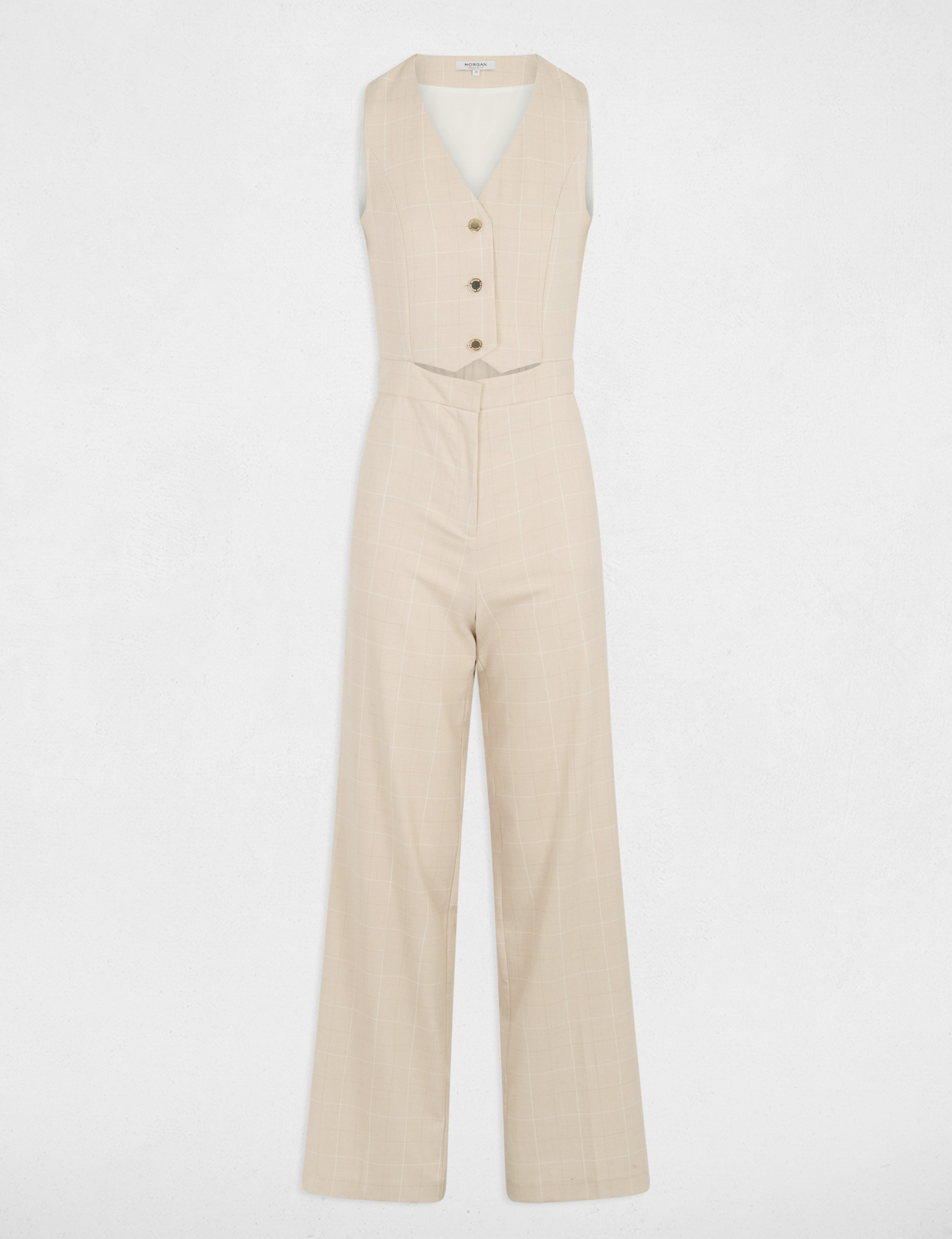 Combinaison large col v beige femme
