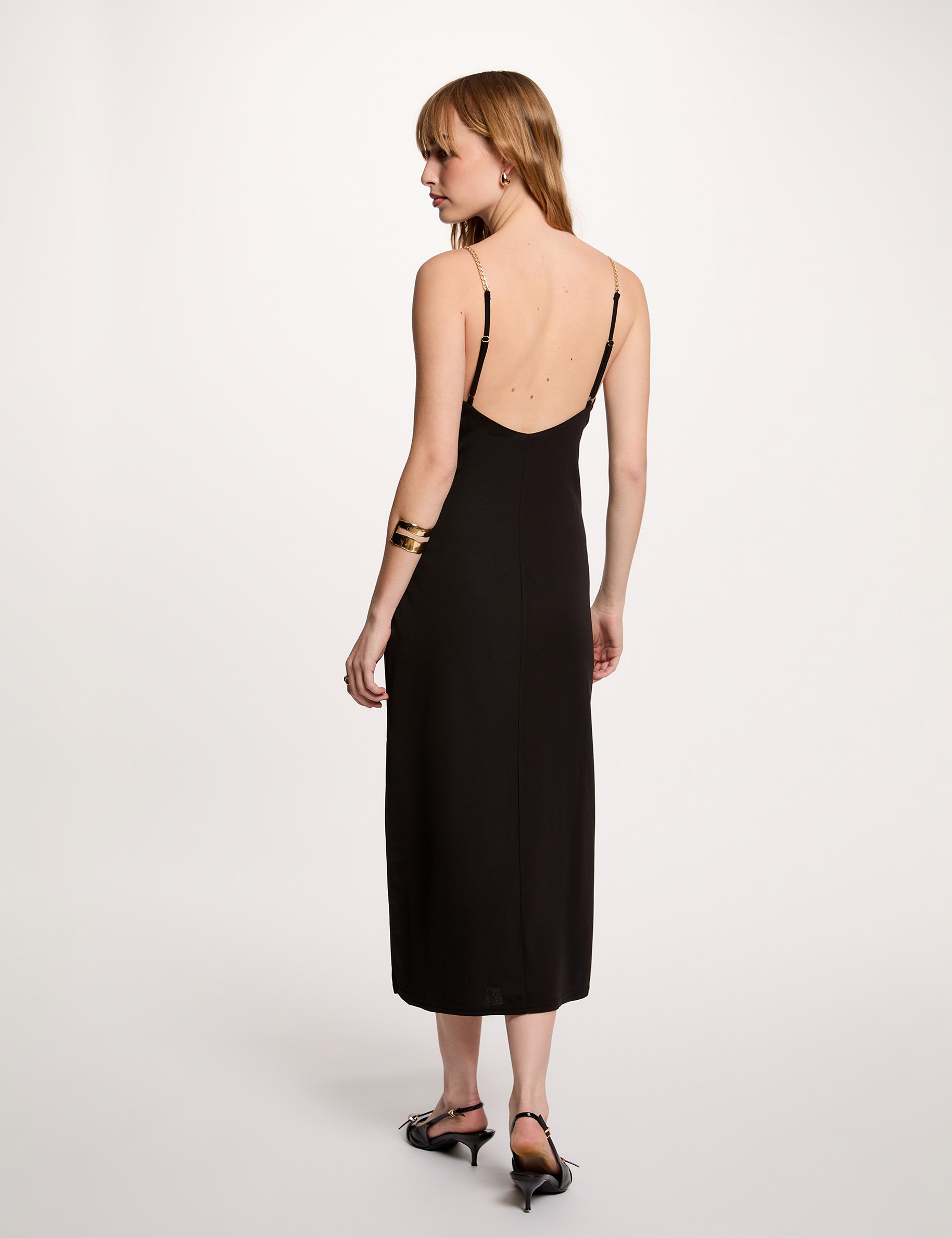 Robe mi-longue bretelles cha&icirc;ne noir femme