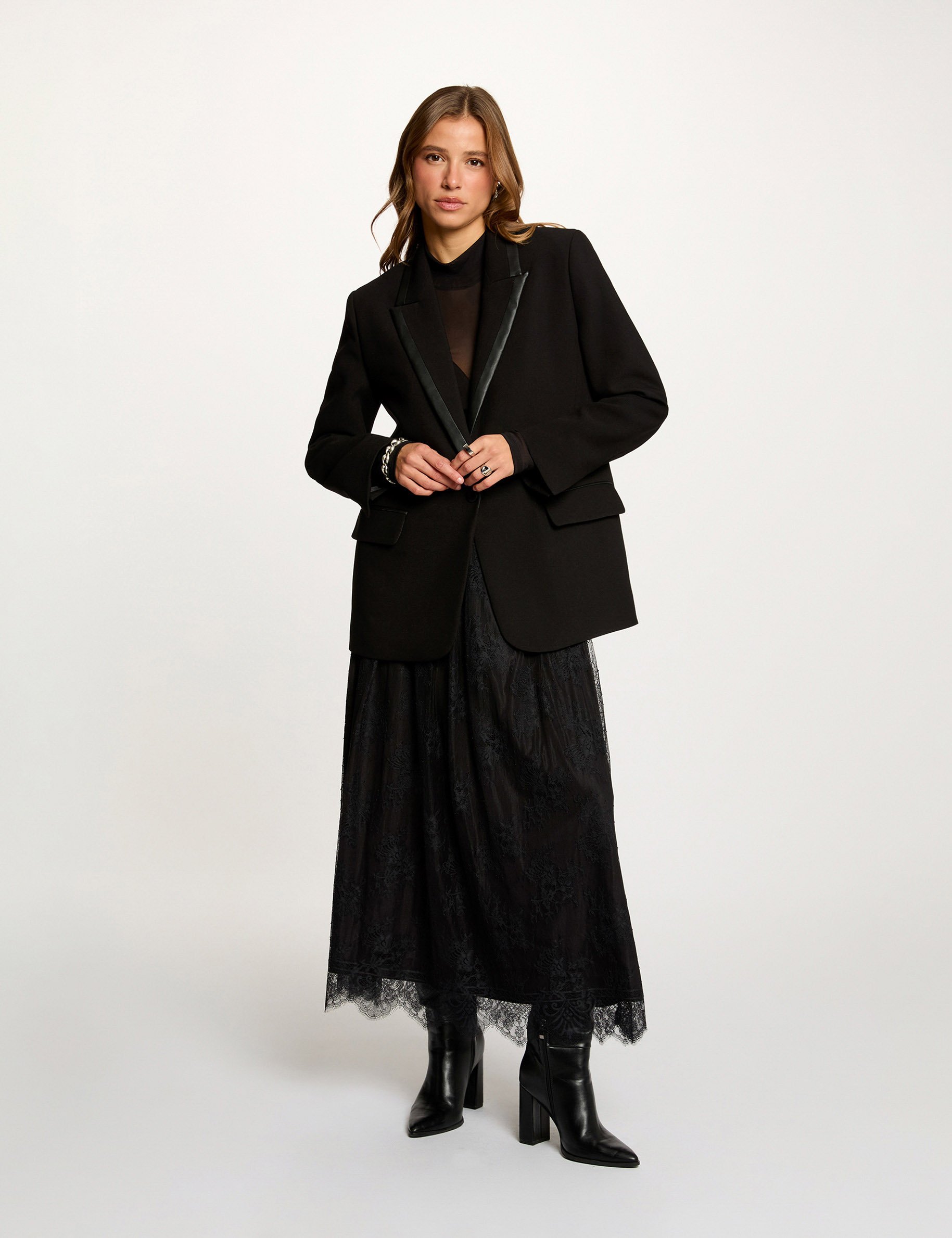 Blazer col tailleur noir femme