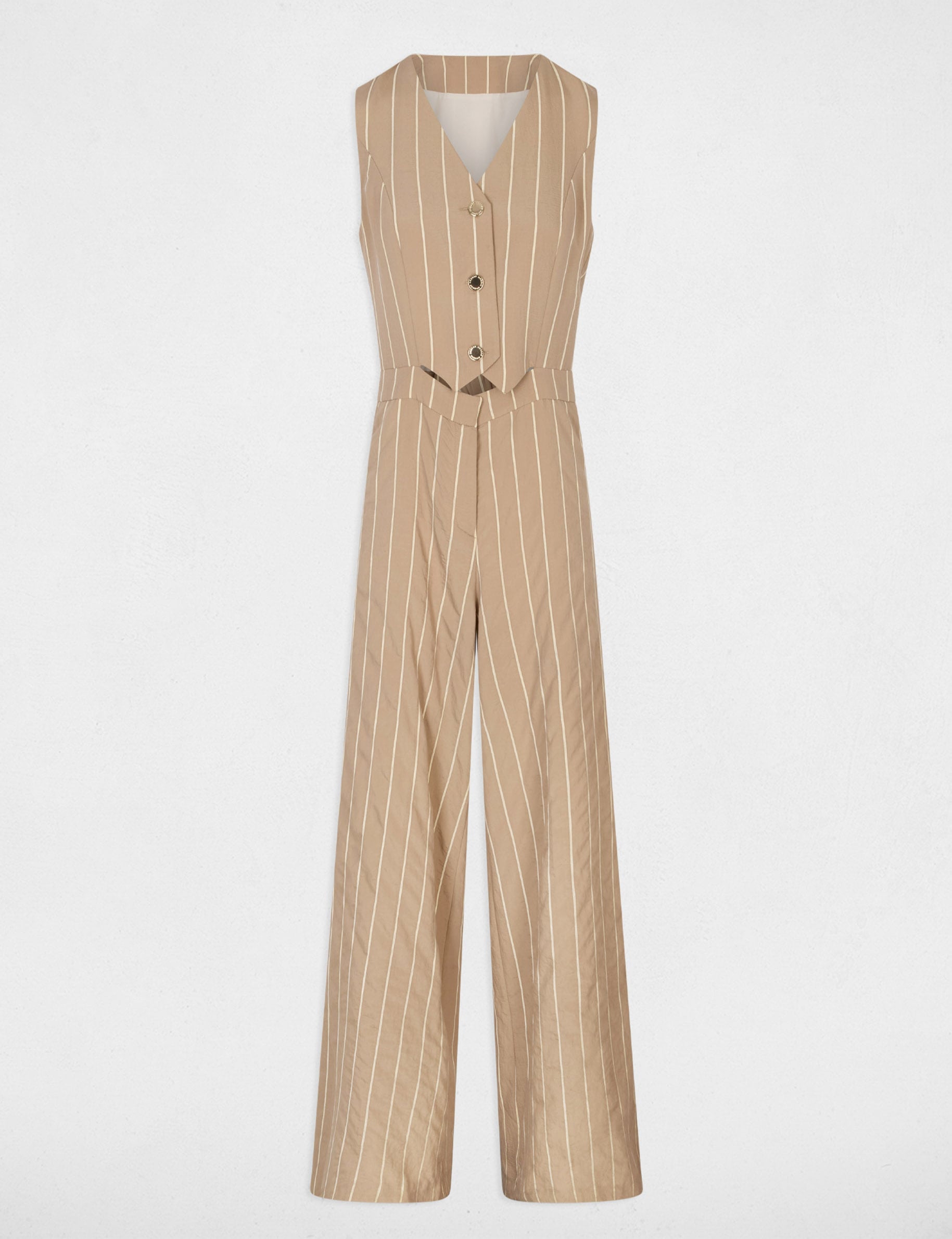 Gestreepte jumpsuit met V-hals taupe vrouw