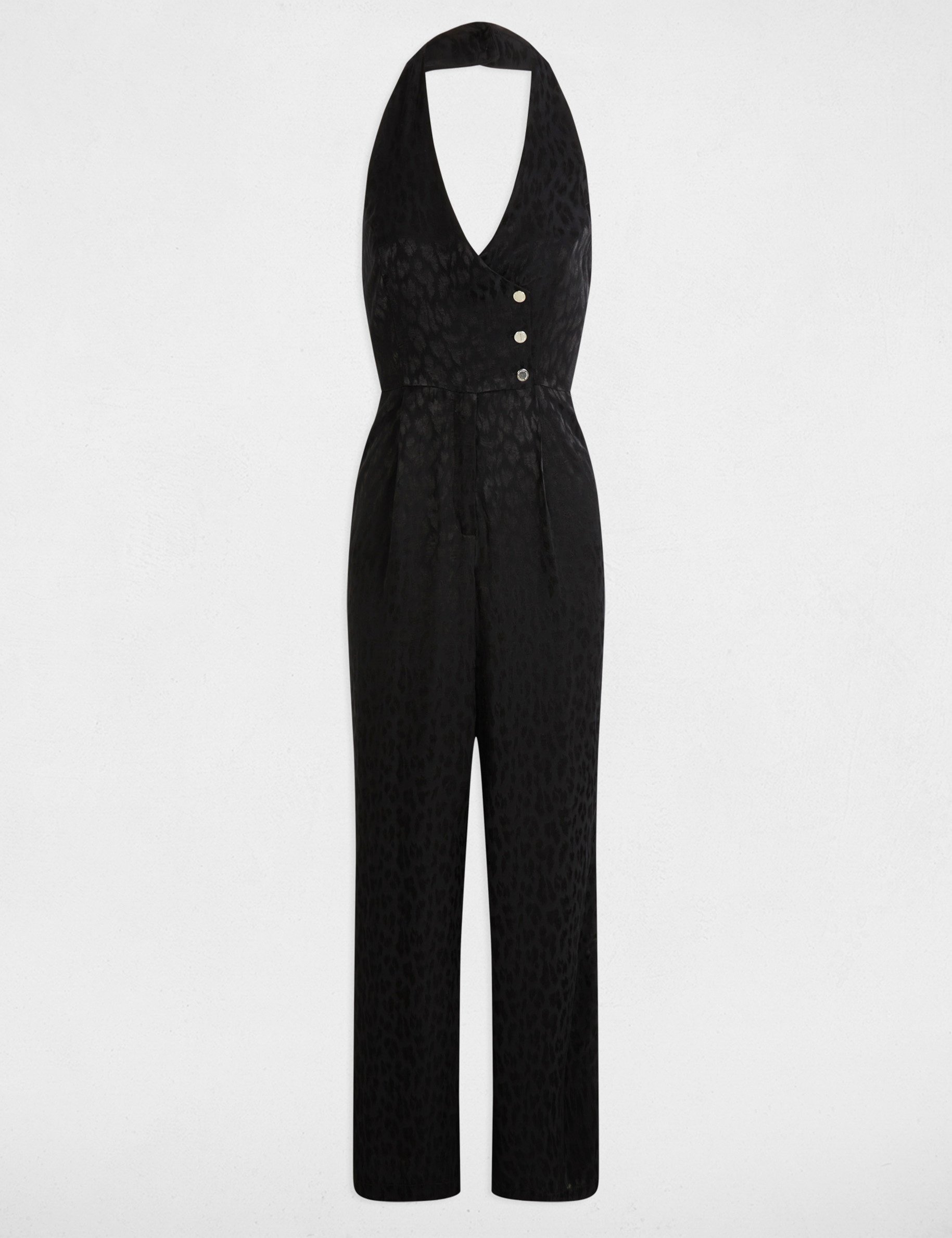 combinaison longue col en v noir femme Combinaison longue col en V noir femme