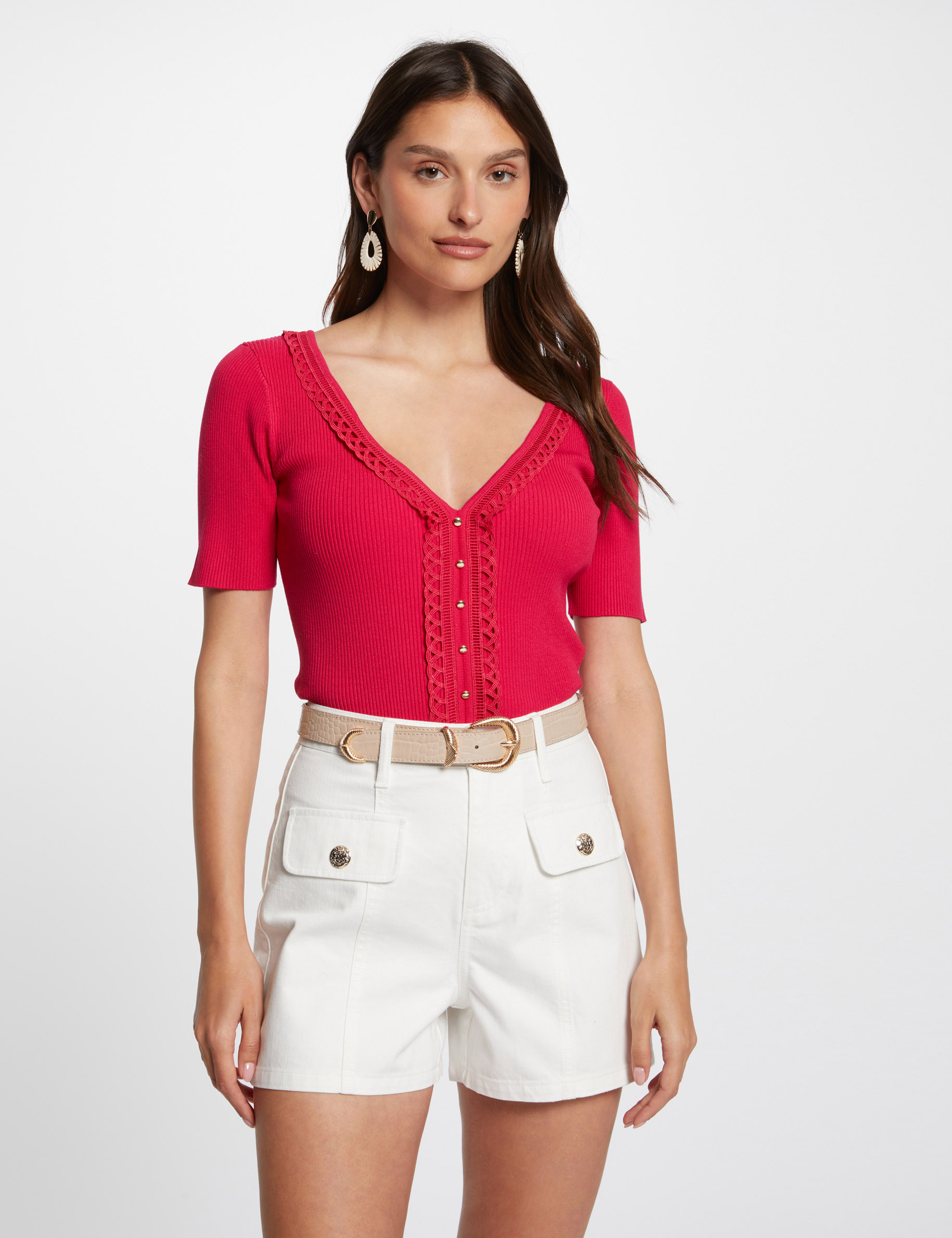 short ajuste en jean ecru femme Short ajusté en jean ecru femme