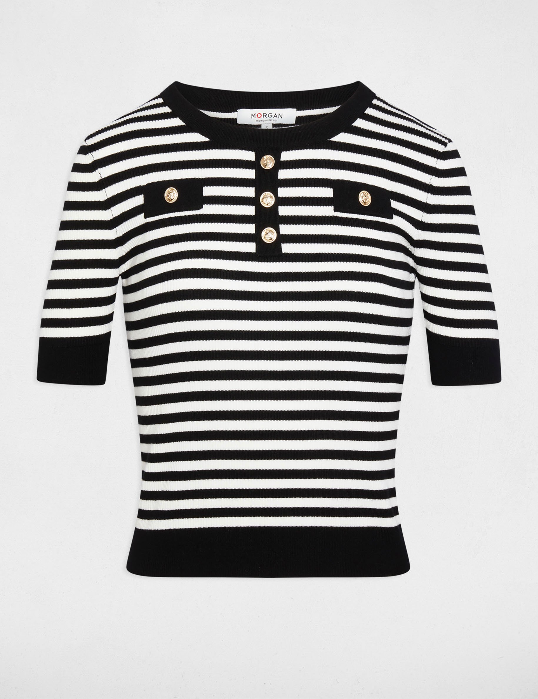 Pull ray&eacute; manches courtes blanc femme