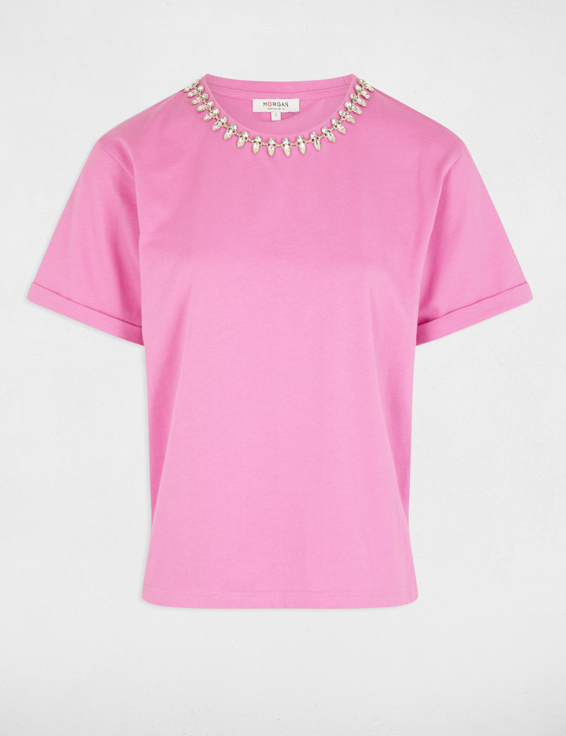 t shirt met korte mouwen en sieraden roze vrouw T-shirt met korte mouwen en sieraden roze vrouw