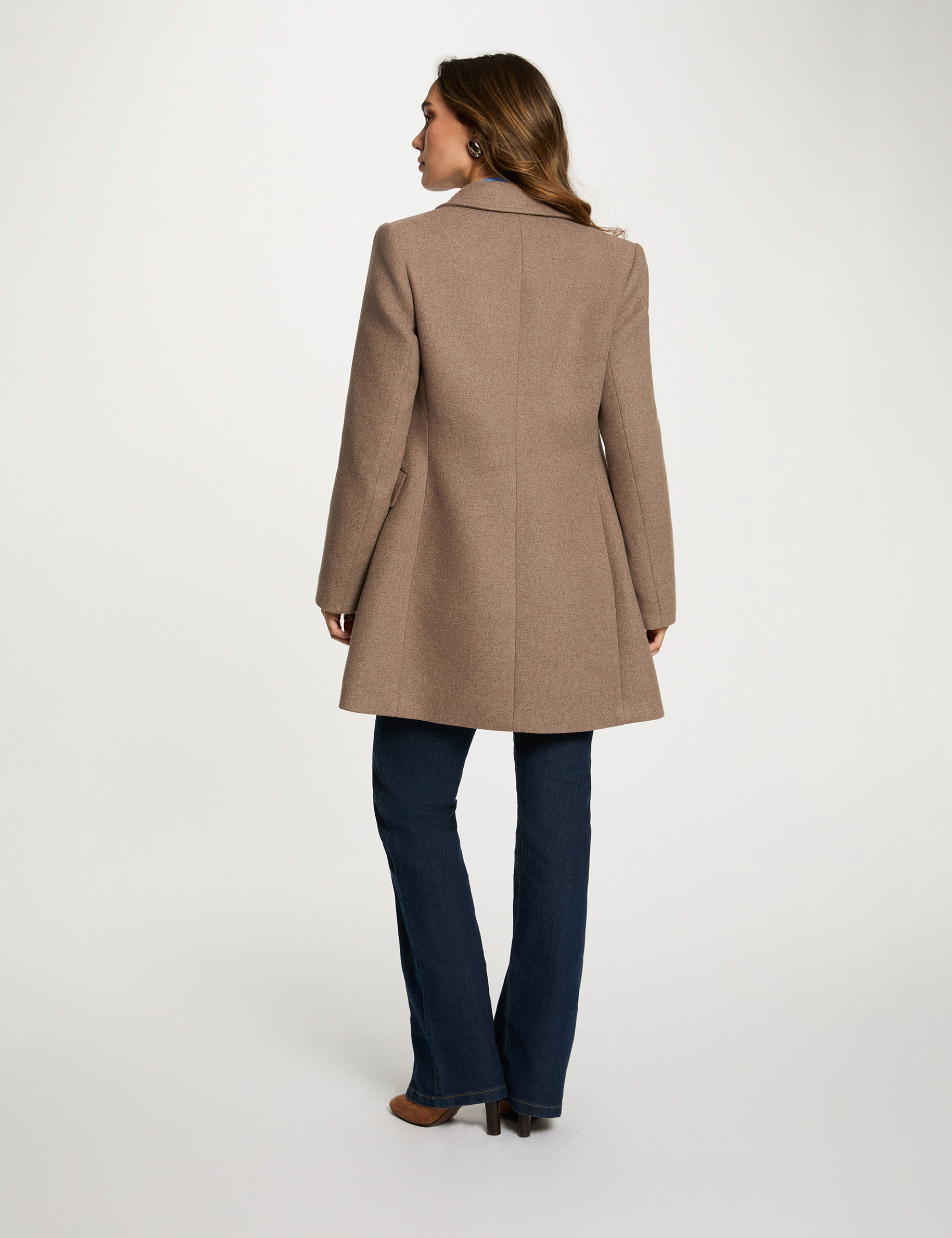 manteau mi long avec boutons taupe femme Manteau mi-long avec boutons taupe femme
