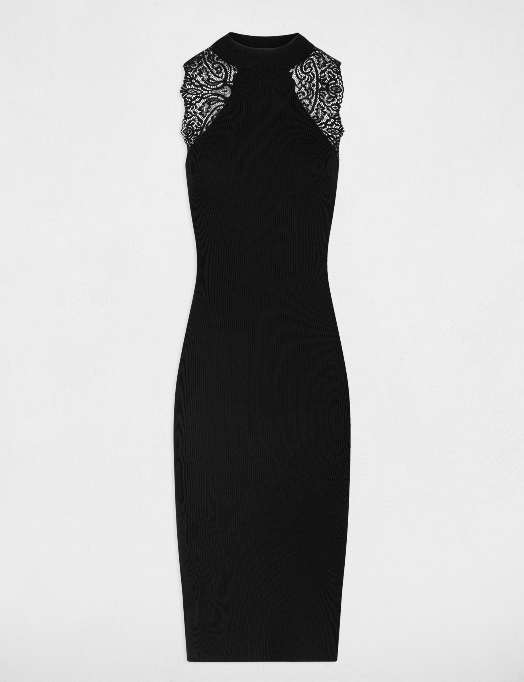 Robe tricot longue ajust&eacute;e noir femme