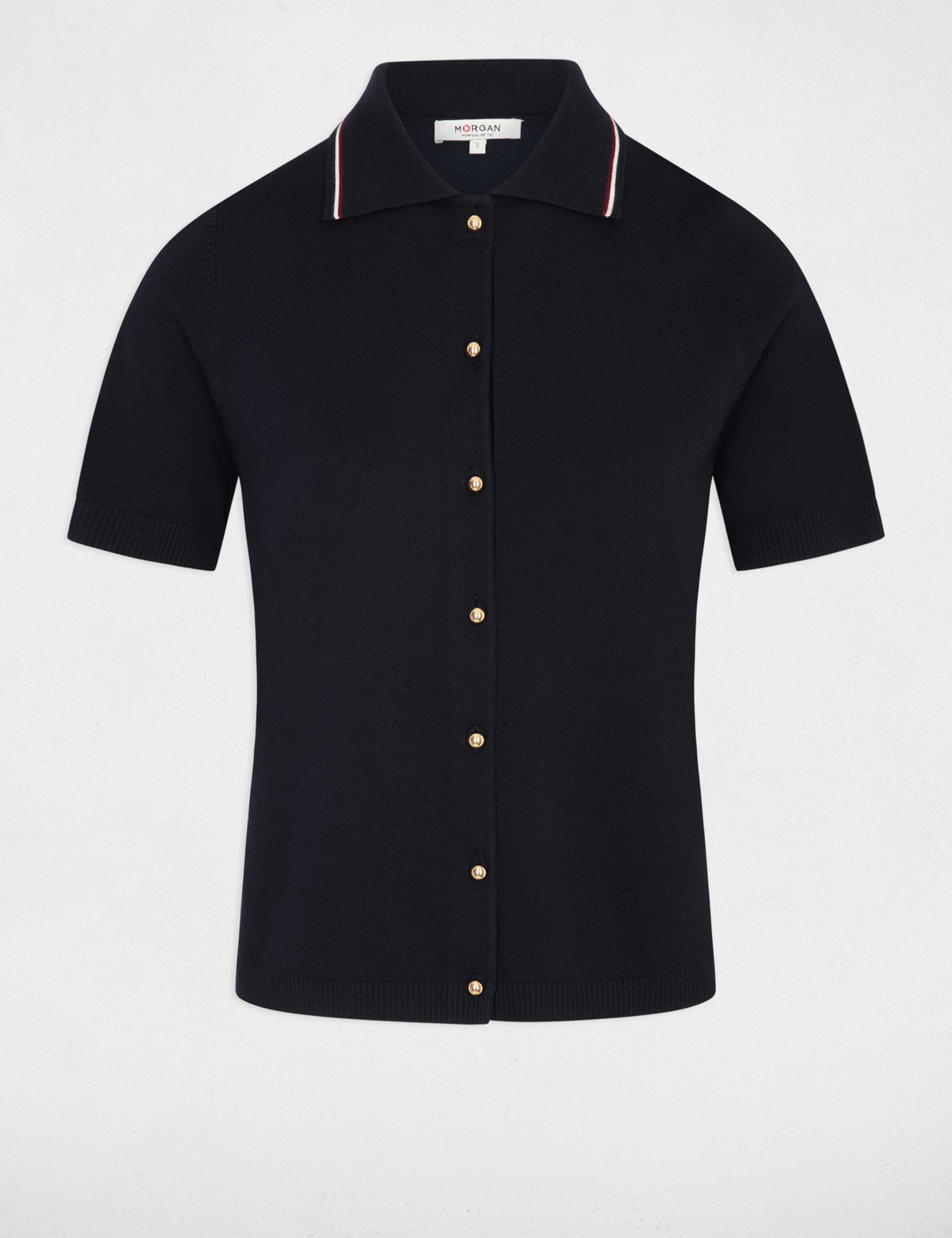 Pull col &agrave; revers bleu marine femme