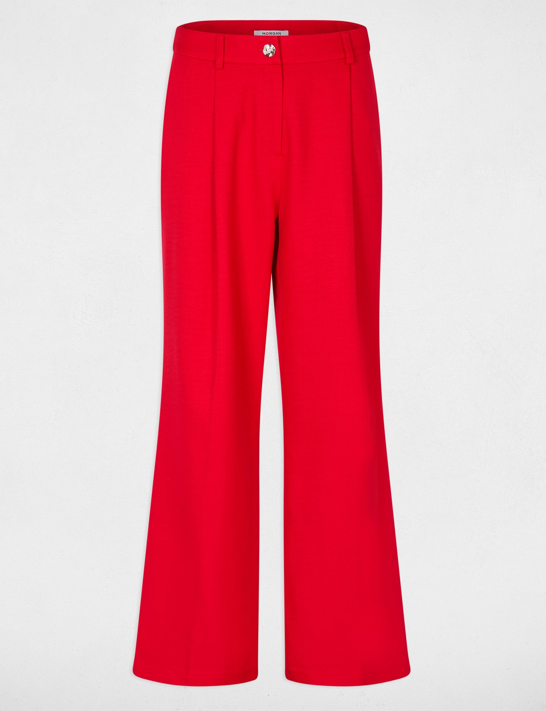 Broek met hoge taille, wijd rood vrouw