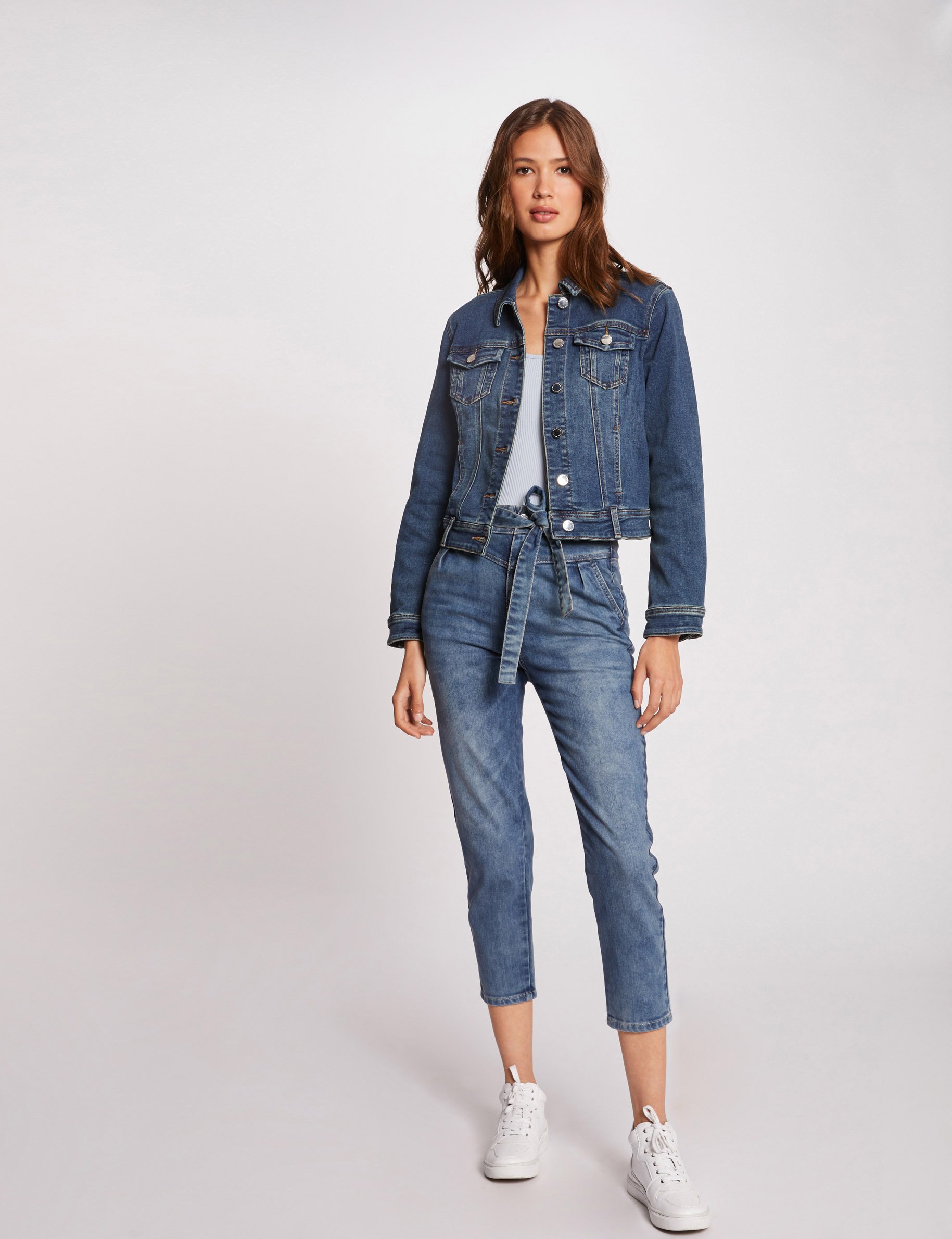 Rechte jeansjas met knopen jean stone vrouw