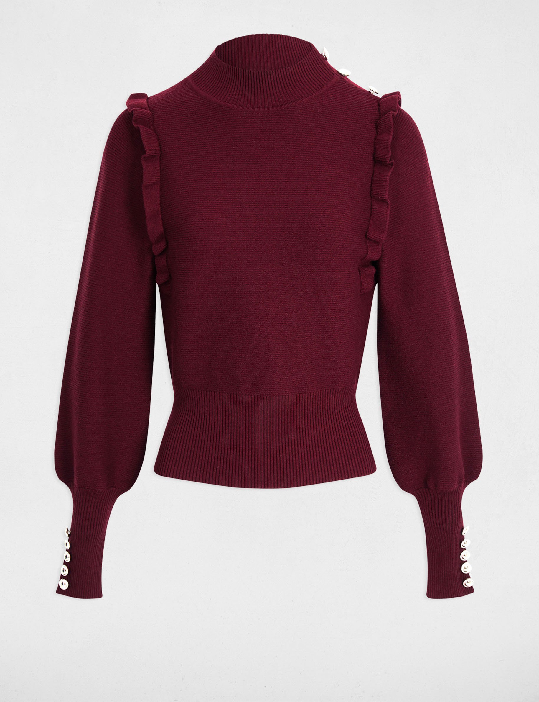 pull manches longues avec volants prune femme Pull manches longues avec volants prune femme