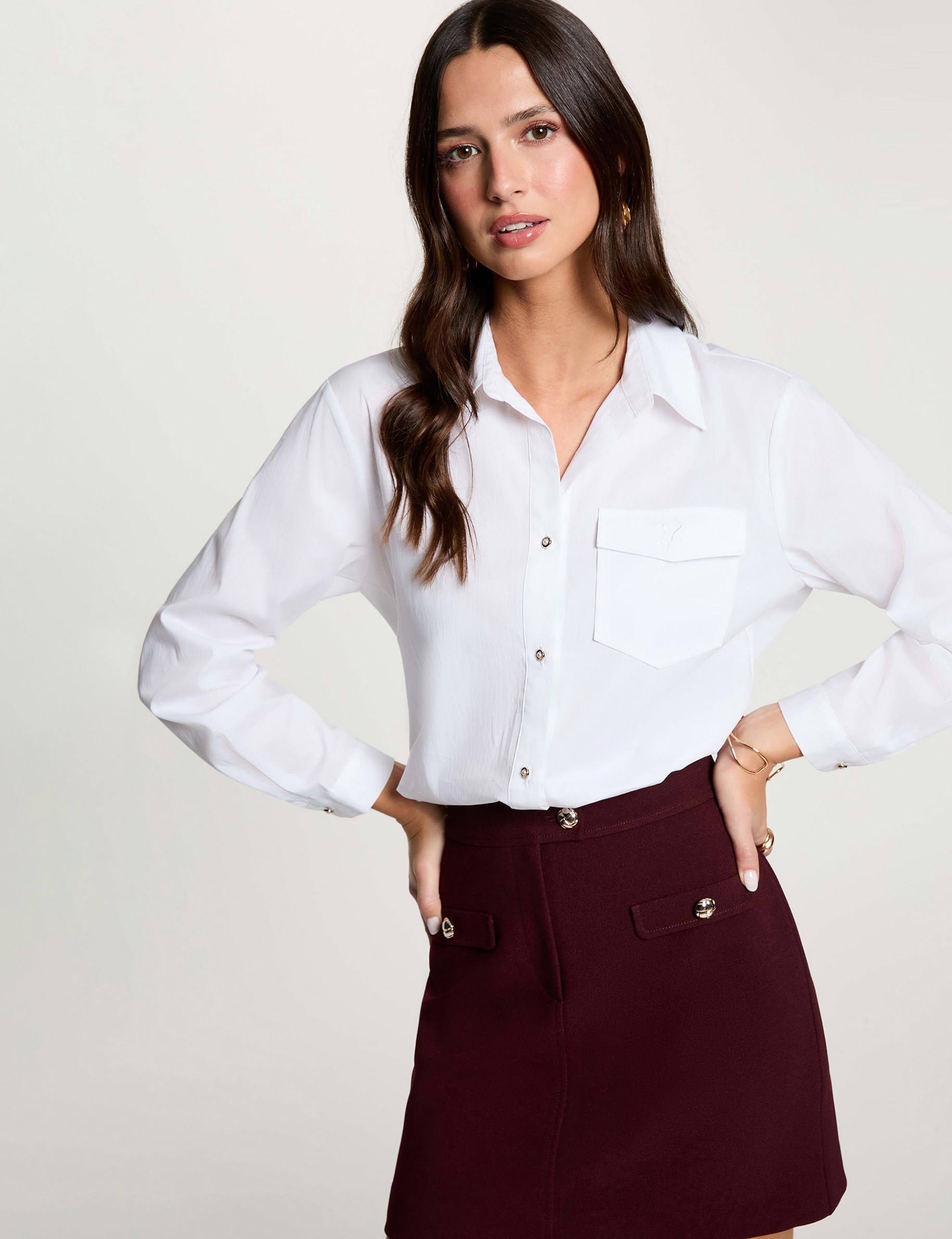 Geborduurde blouse met reverskraag helder wit vrouw