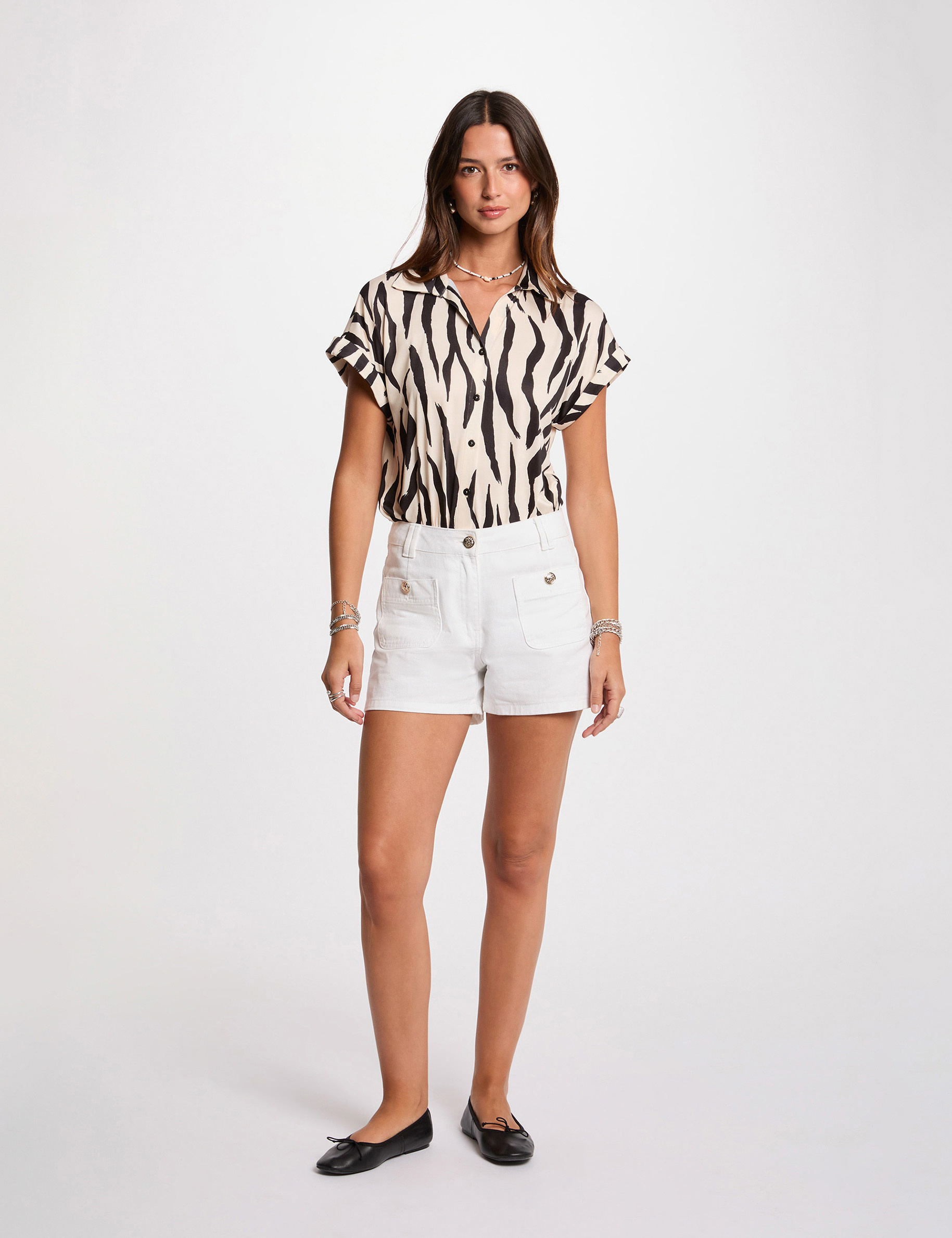 blouse met korte mouwen helder wit vrouw Blouse met korte mouwen helder wit vrouw