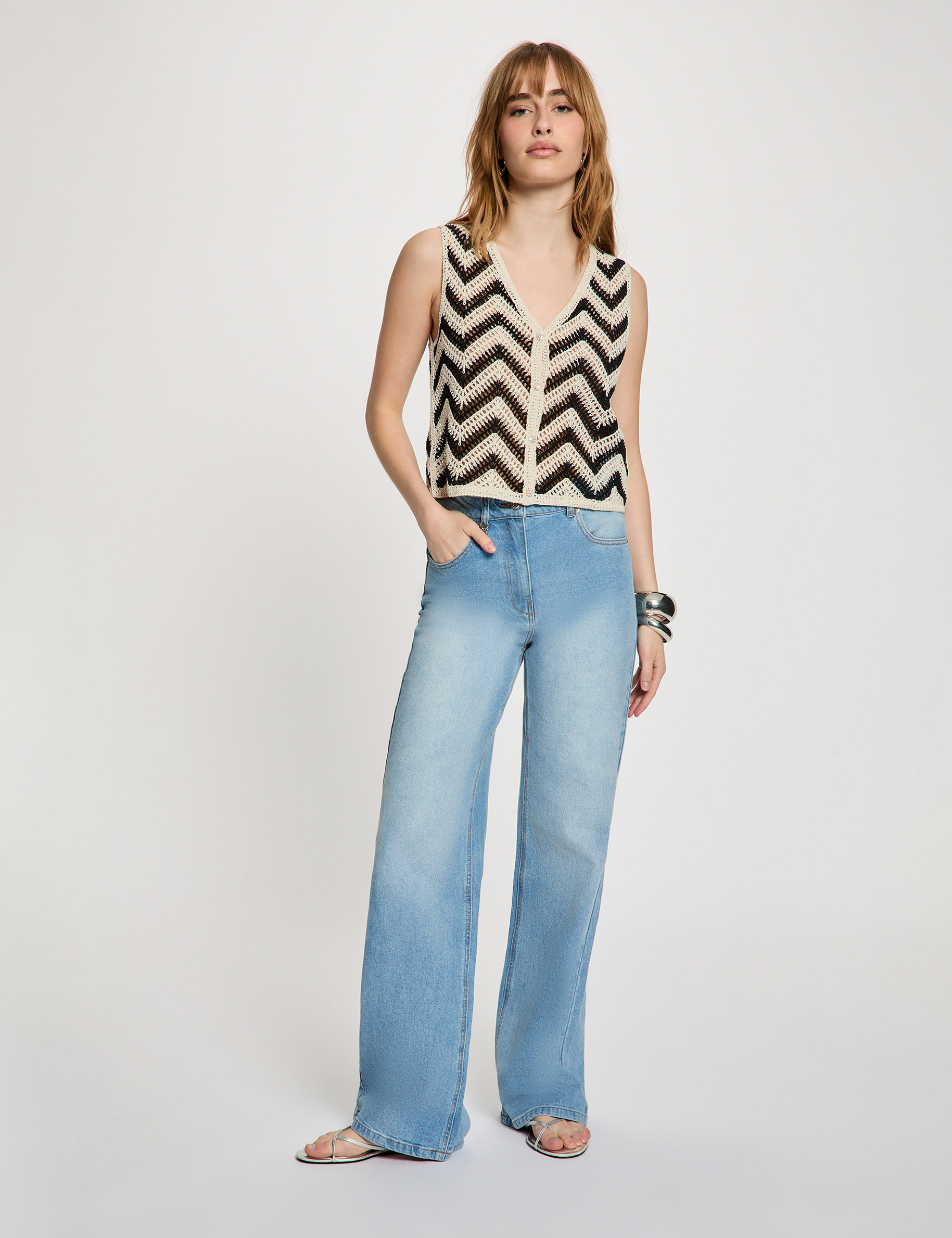 Mouwloos vest met V-hals zwart vrouw