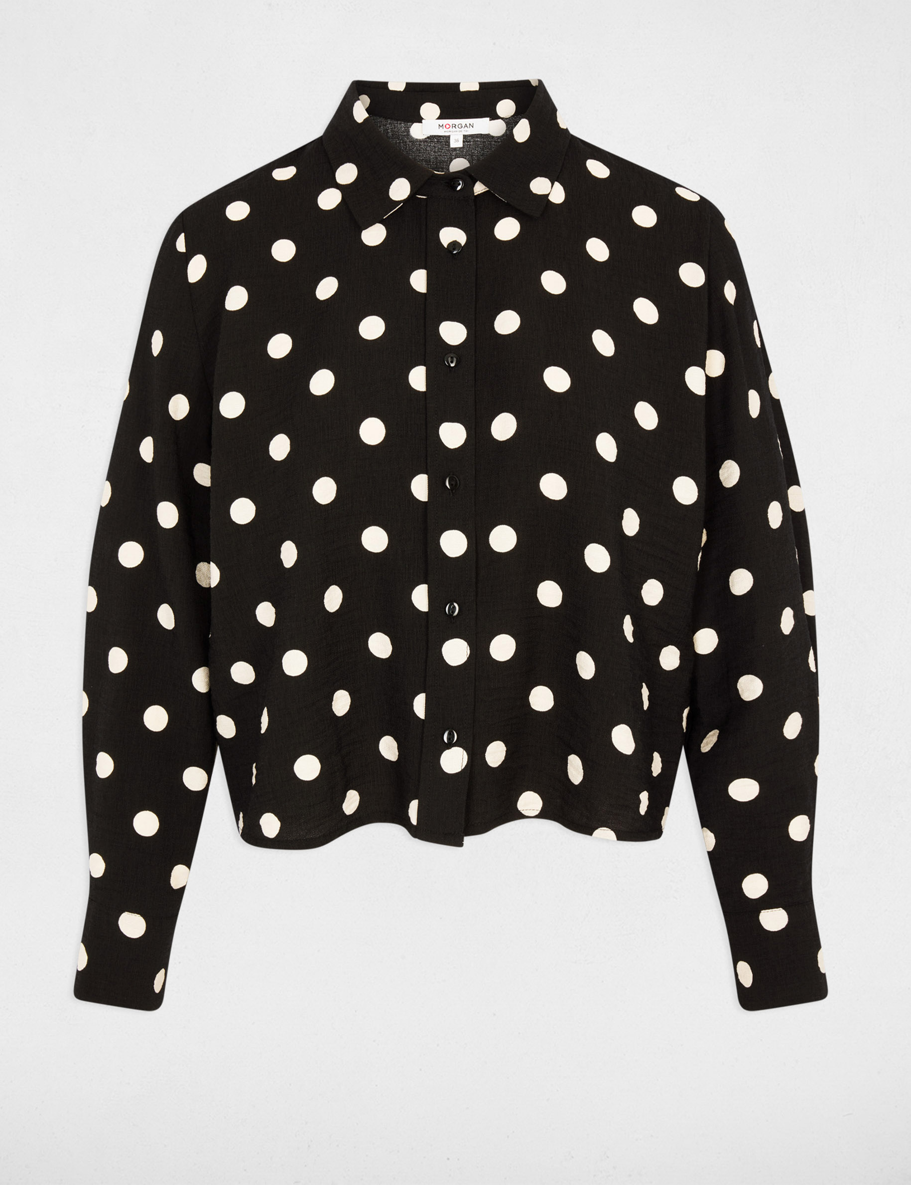 Chemise cropped &agrave; pois noir femme