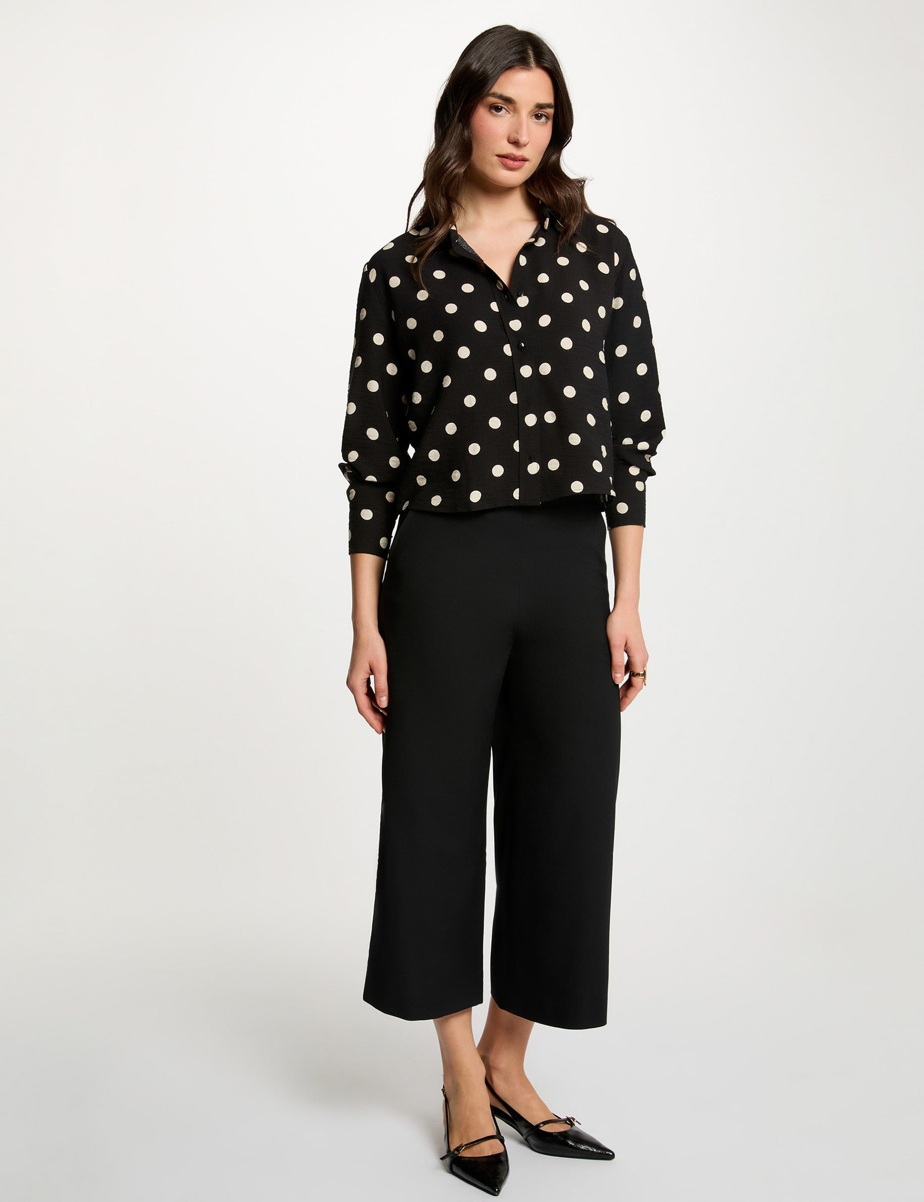 Wijde broek met hoge taille zwart vrouw