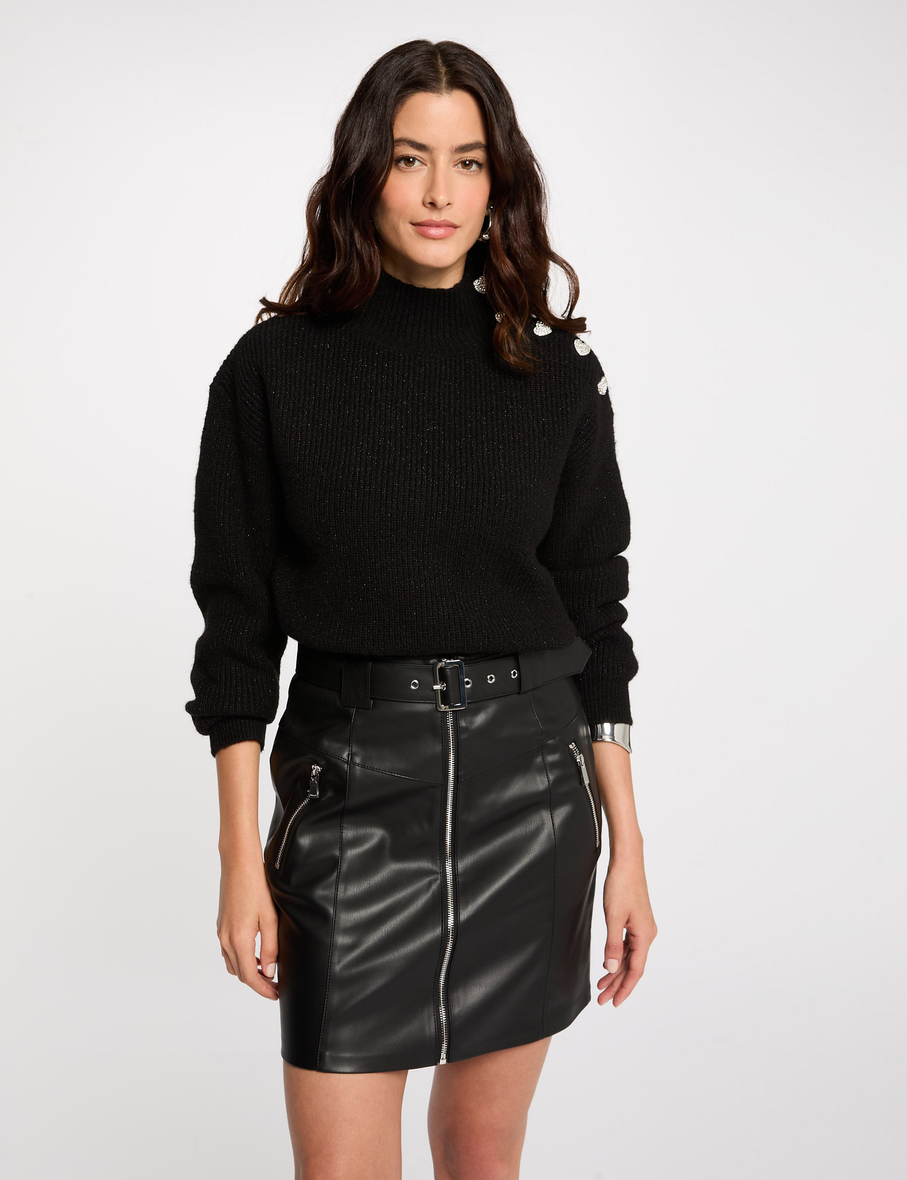 korte rok van imitatieleer zwart vrouw Korte rok van imitatieleer zwart vrouw