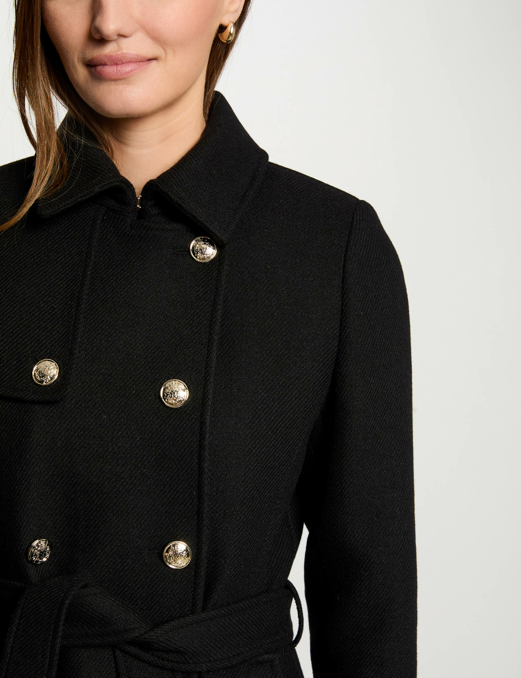 manteau long ceinture noir femme Manteau long ceinturé noir femme