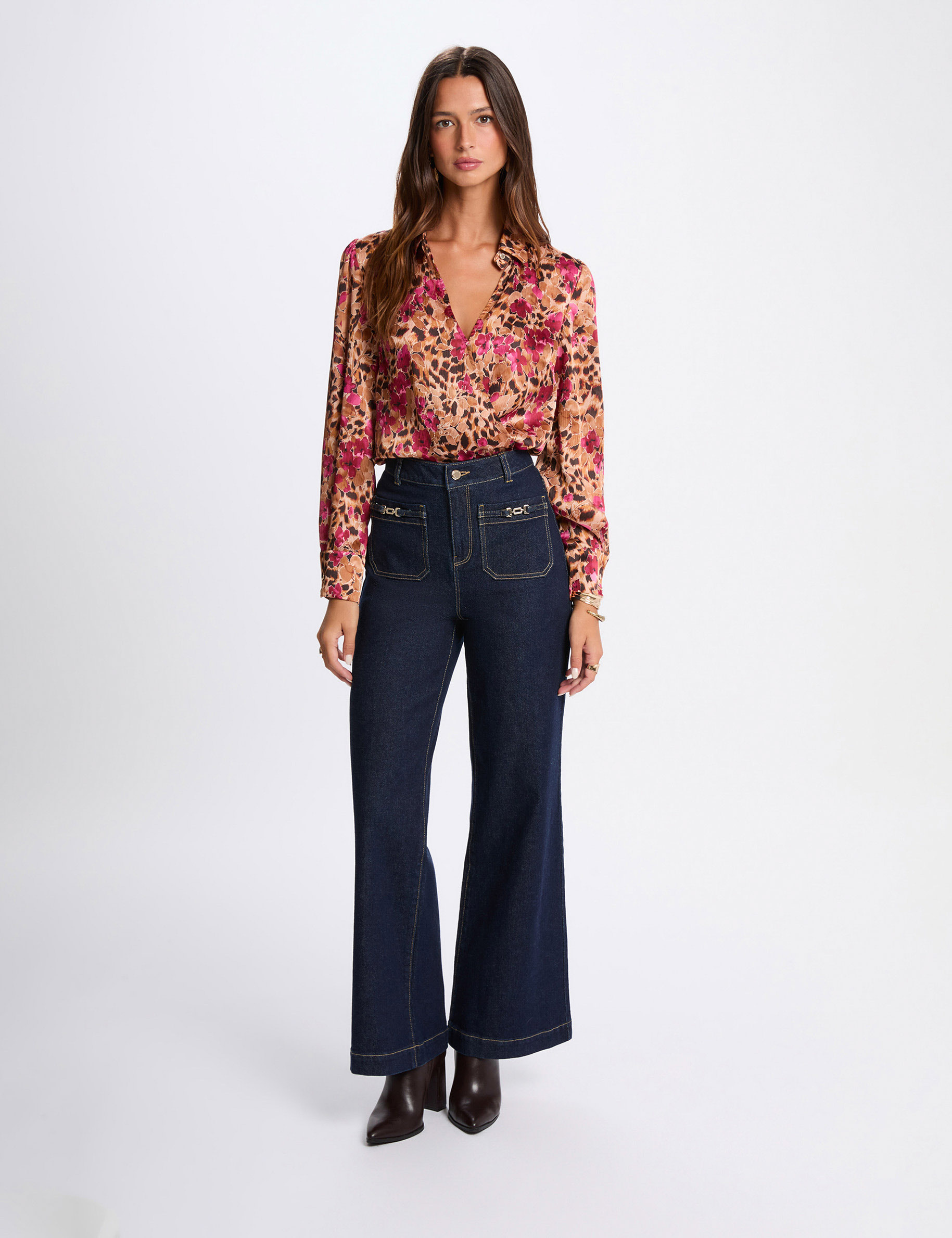 chemise cache coeur ajustee multicolore femme Chemise cache coeur ajustée multicolore femme