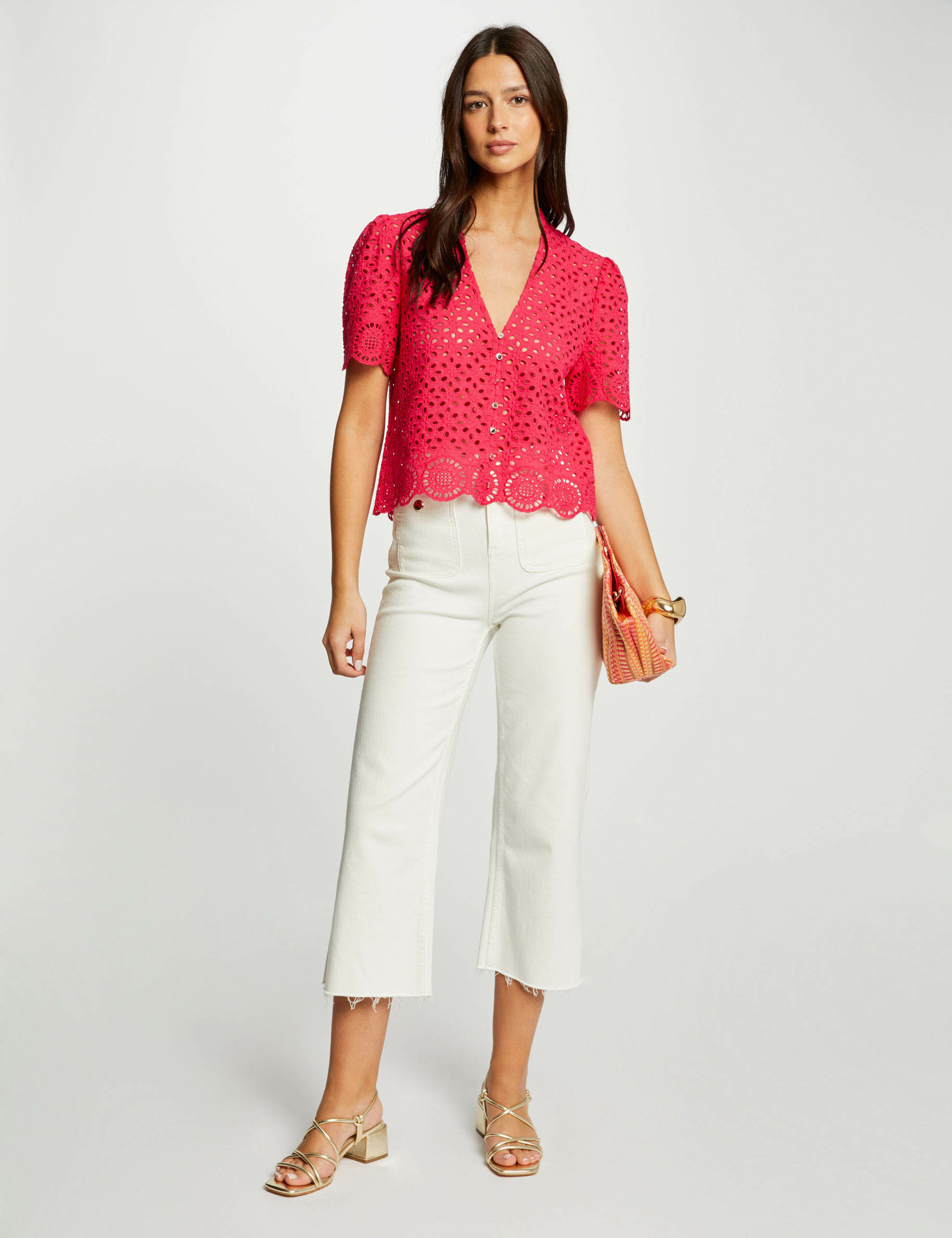 Chemise broderie anglaise framboise femme