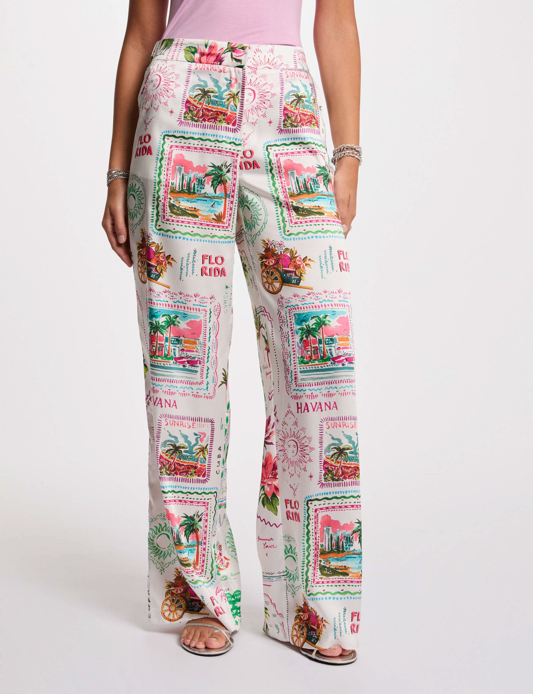 wijde broek met print meerkleurig vrouw Wijde broek met print meerkleurig vrouw