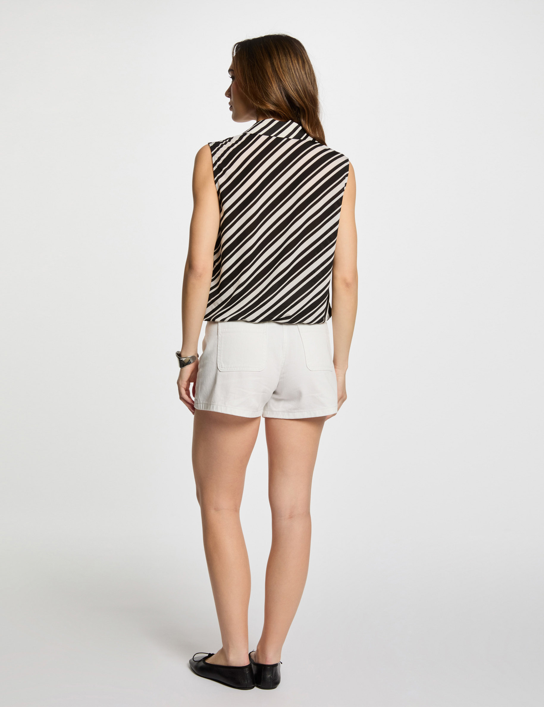 mouwloze gestreepte tanktop helder wit vrouw Mouwloze gestreepte tanktop helder wit vrouw