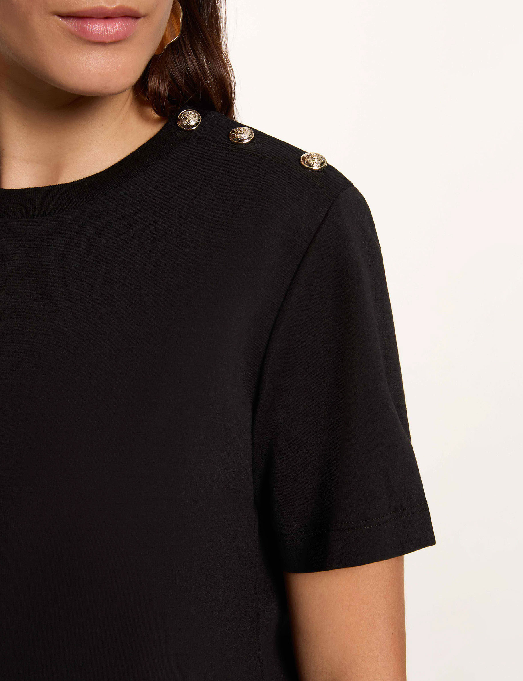 T-shirt ronde hals knopen zwart vrouw