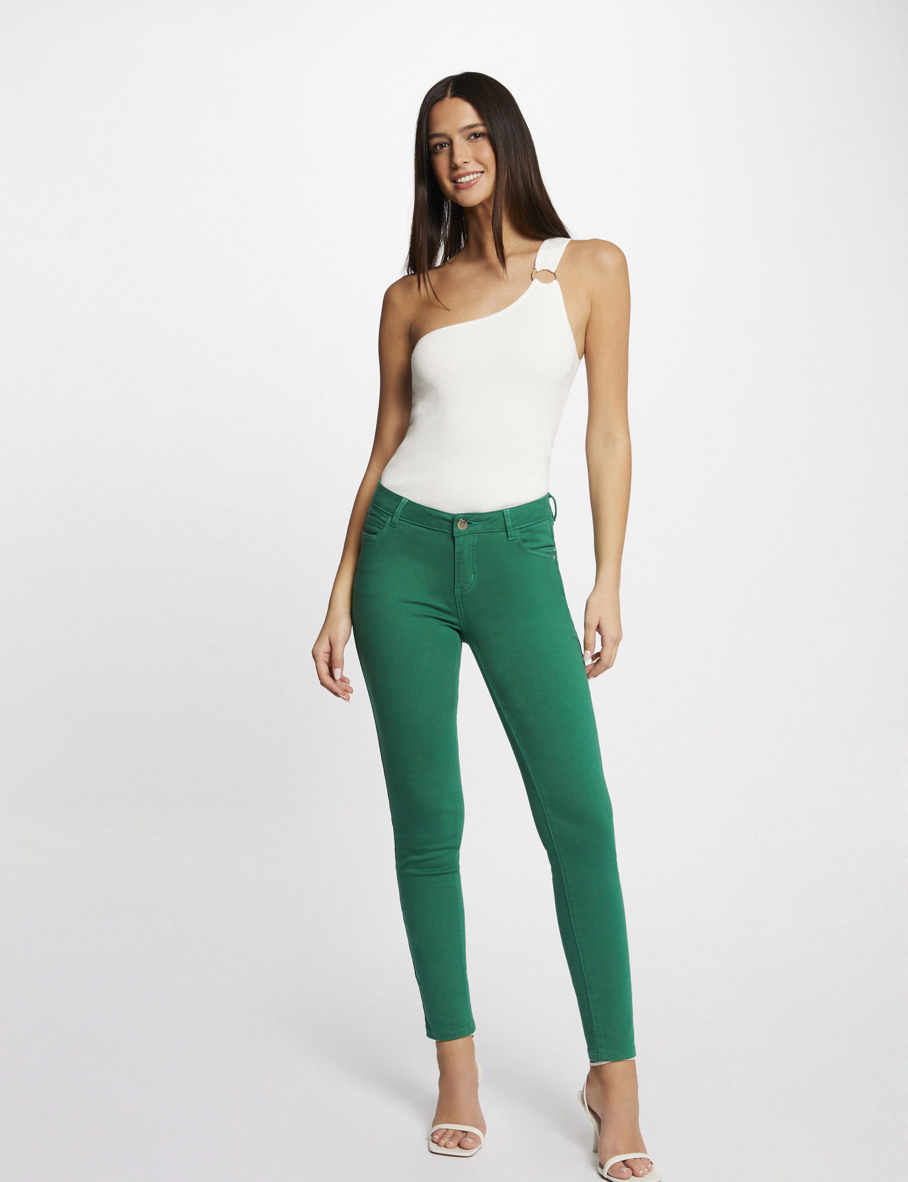 Skinny broek taille groen vrouw | Morgan
