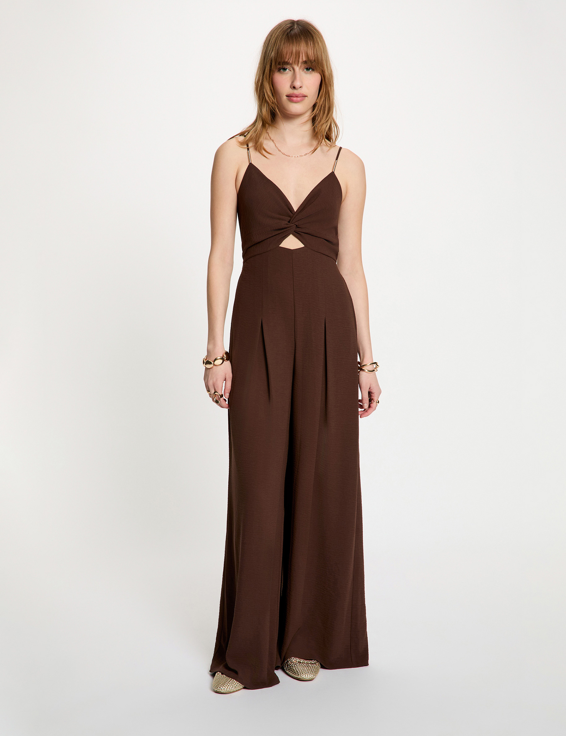 Combinaison large col v marron fonc&eacute; femme