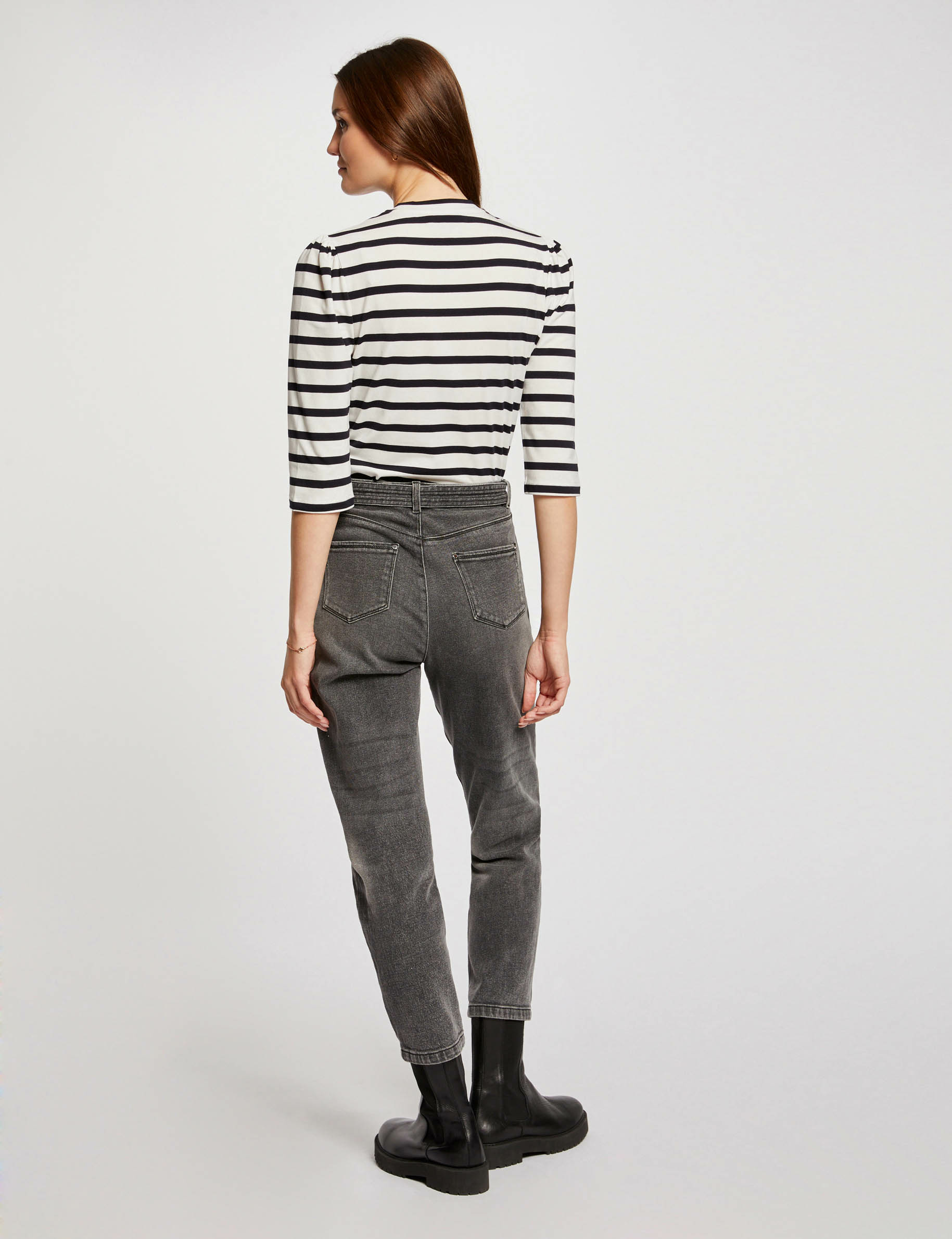 T-shirt manches 3/4 rayures ecru femme
