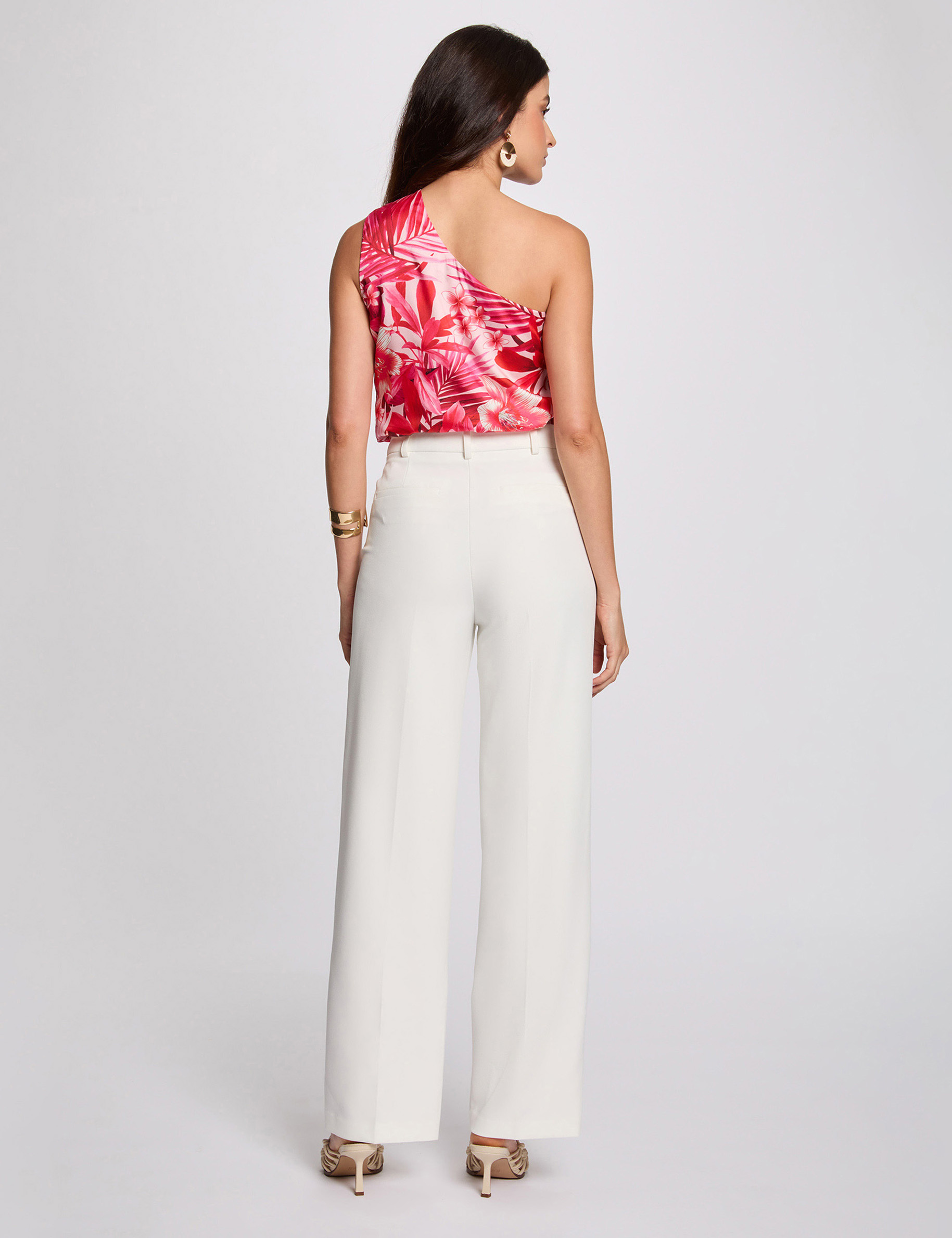 Top imprimé asymétrique multicolore femme