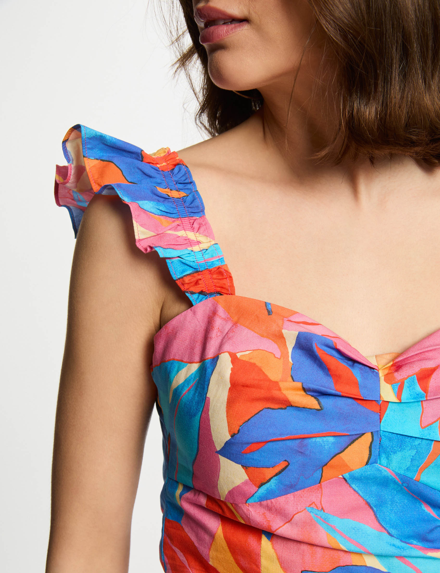 top met print en ruches meerkleurig vrouw Top met print en ruches meerkleurig vrouw