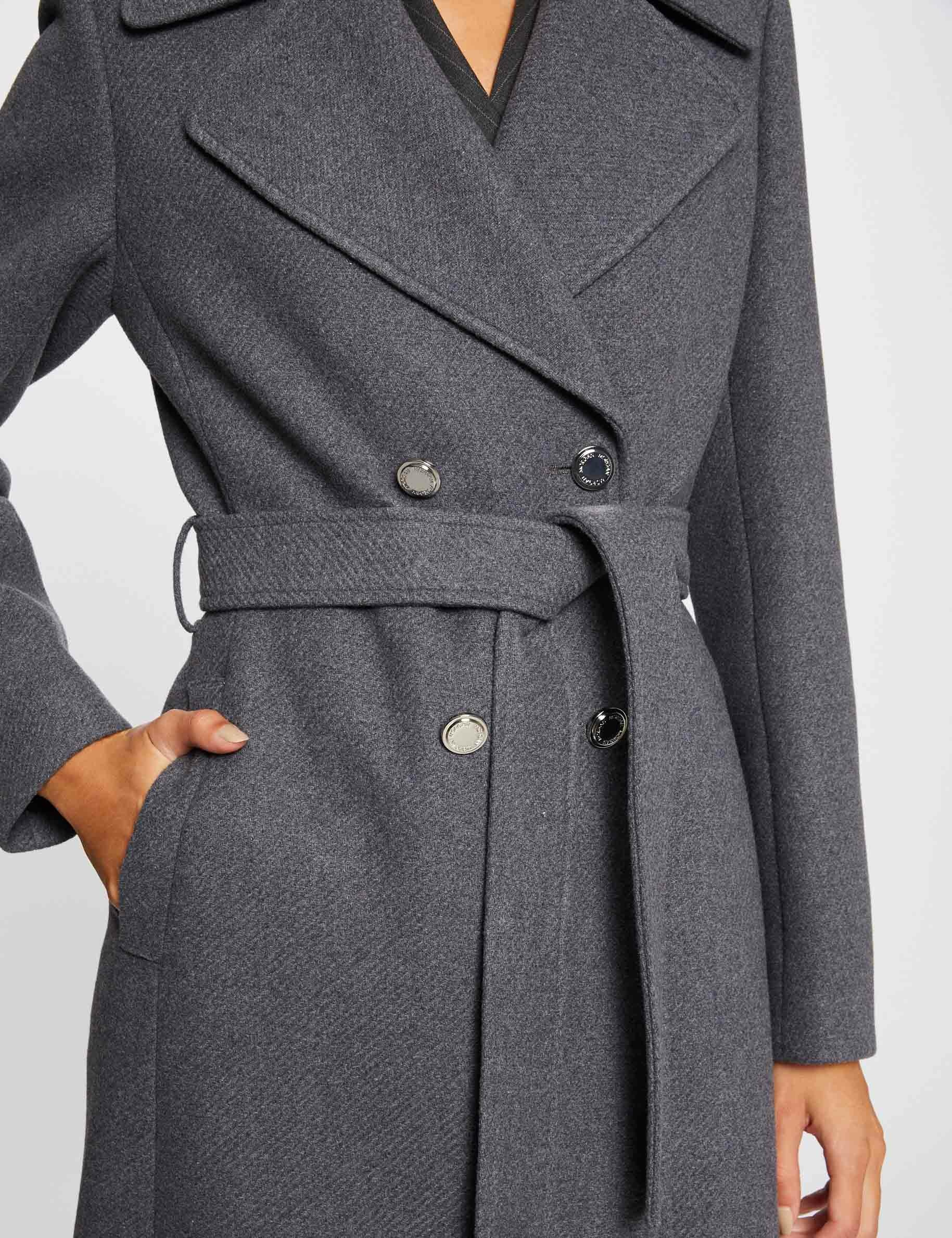 Manteau droit ceinturé gris moyen femme