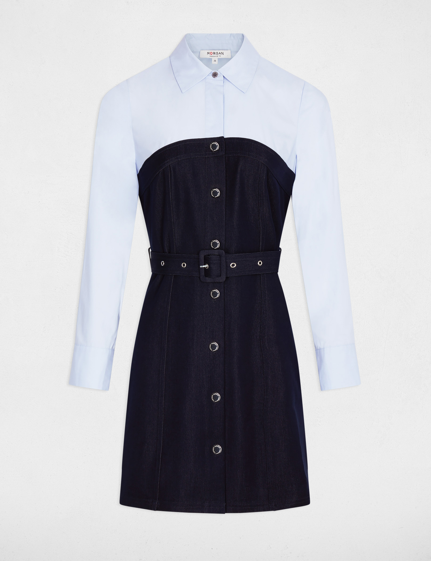 Korte 2-in-1 jurk ruw denim vrouw