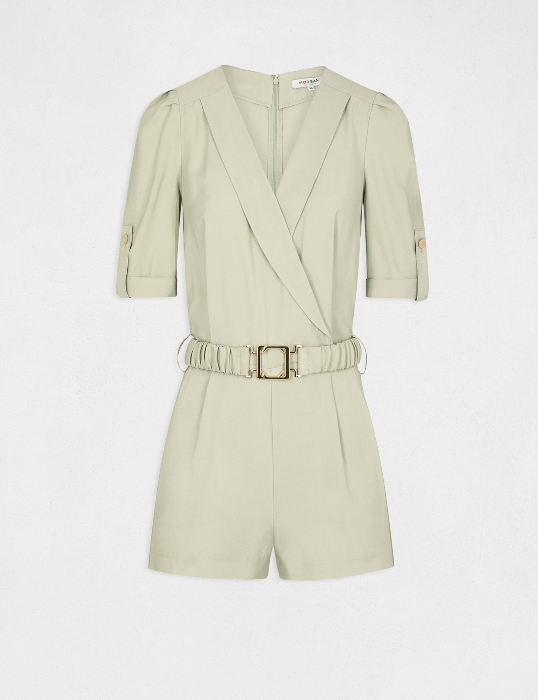 Rechte jumpsuit met ceintuur lichtgroen vrouw