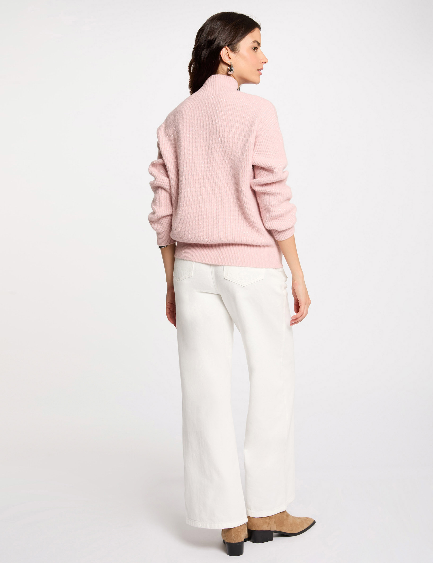 pull manches longues avec boutons rose clair femme Pull manches longues avec boutons rose clair femme