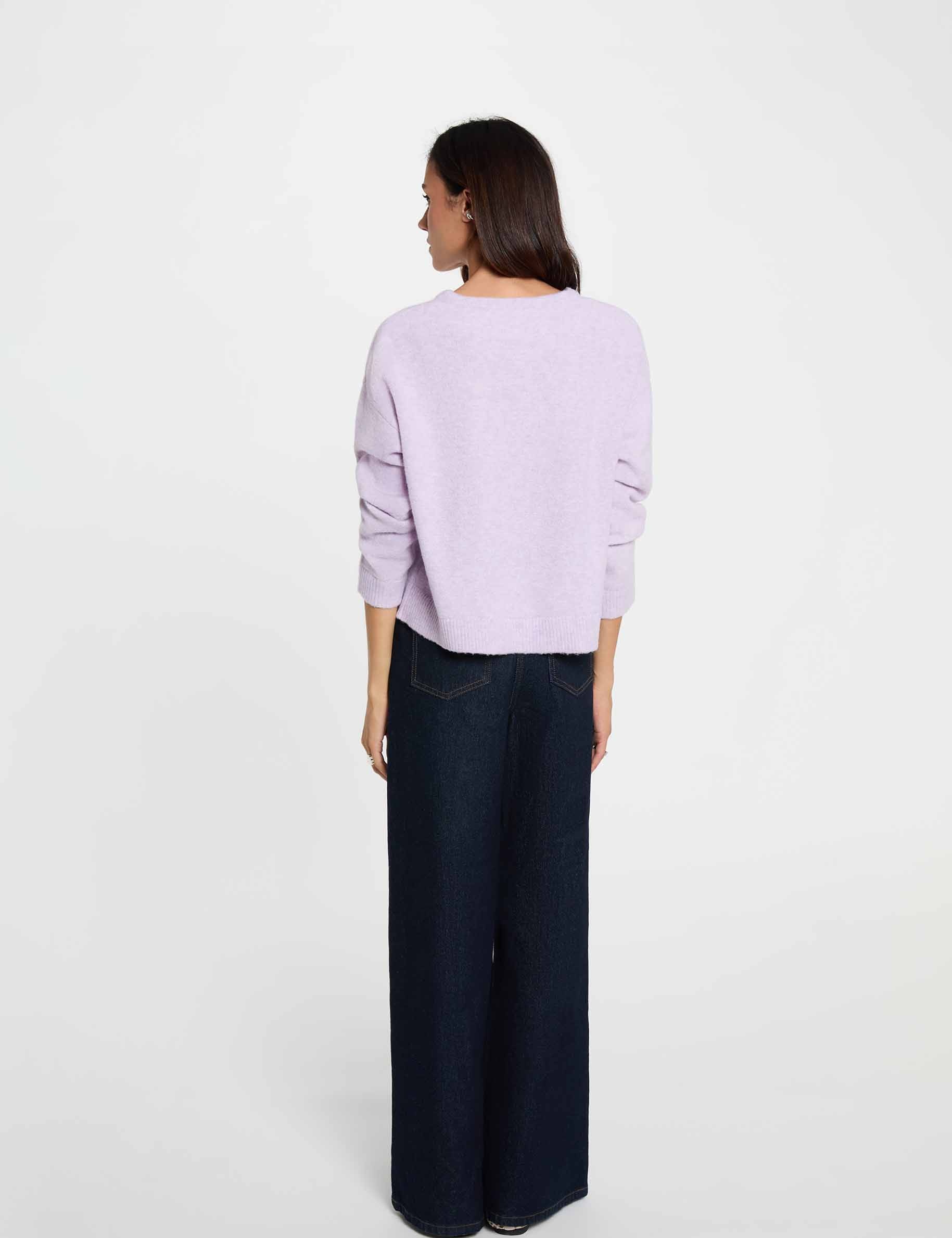 Pull col rond parme femme