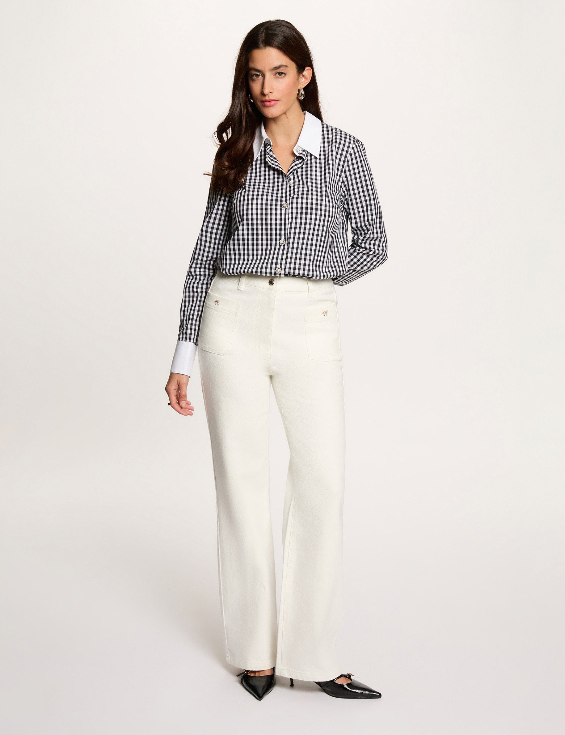 Jean large 7/8 blanc femme