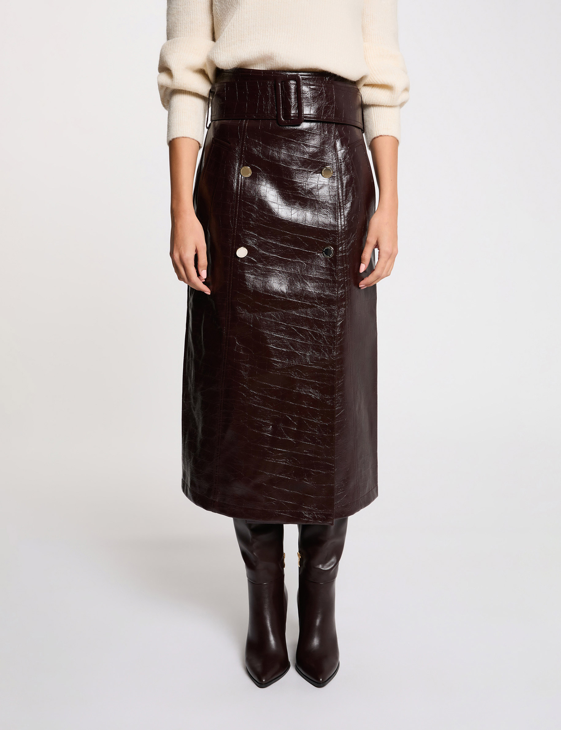 Lange rok met ceintuur pruim vrouw