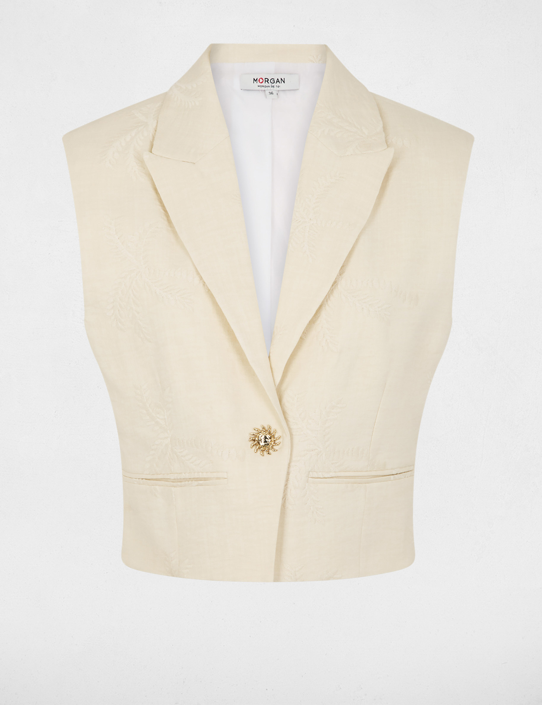 Veste sans manches brod&eacute;e creme femme
