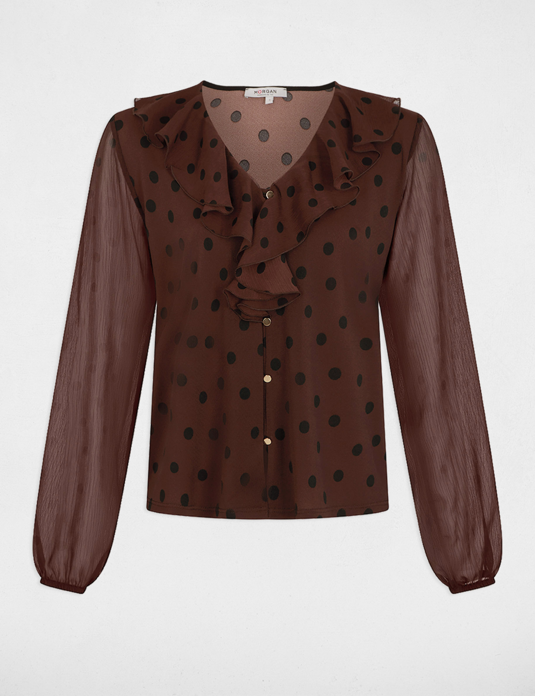 V-hals blouse van voile donker bruin vrouw