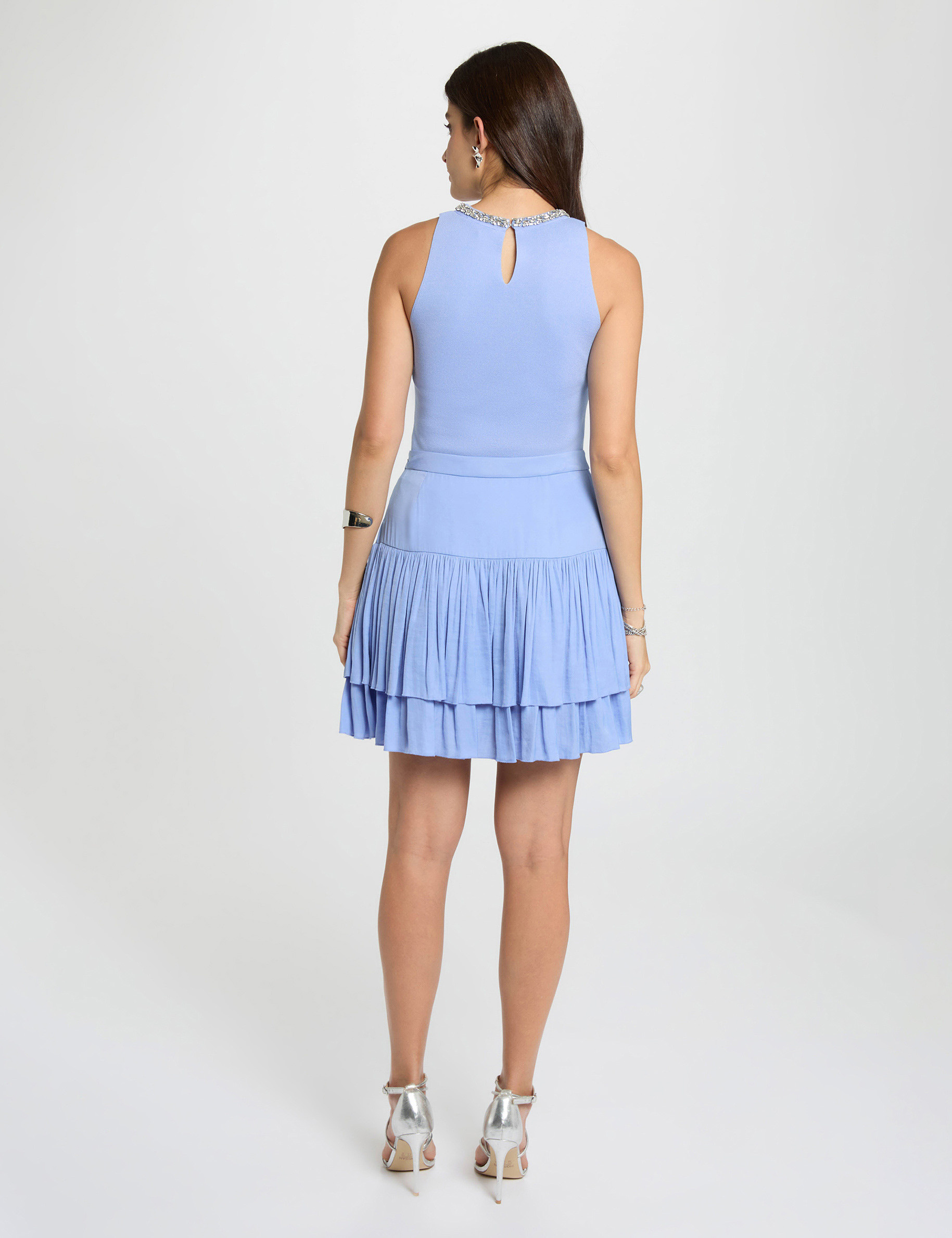 Getailleerde tanktop met strass bleu vrouw