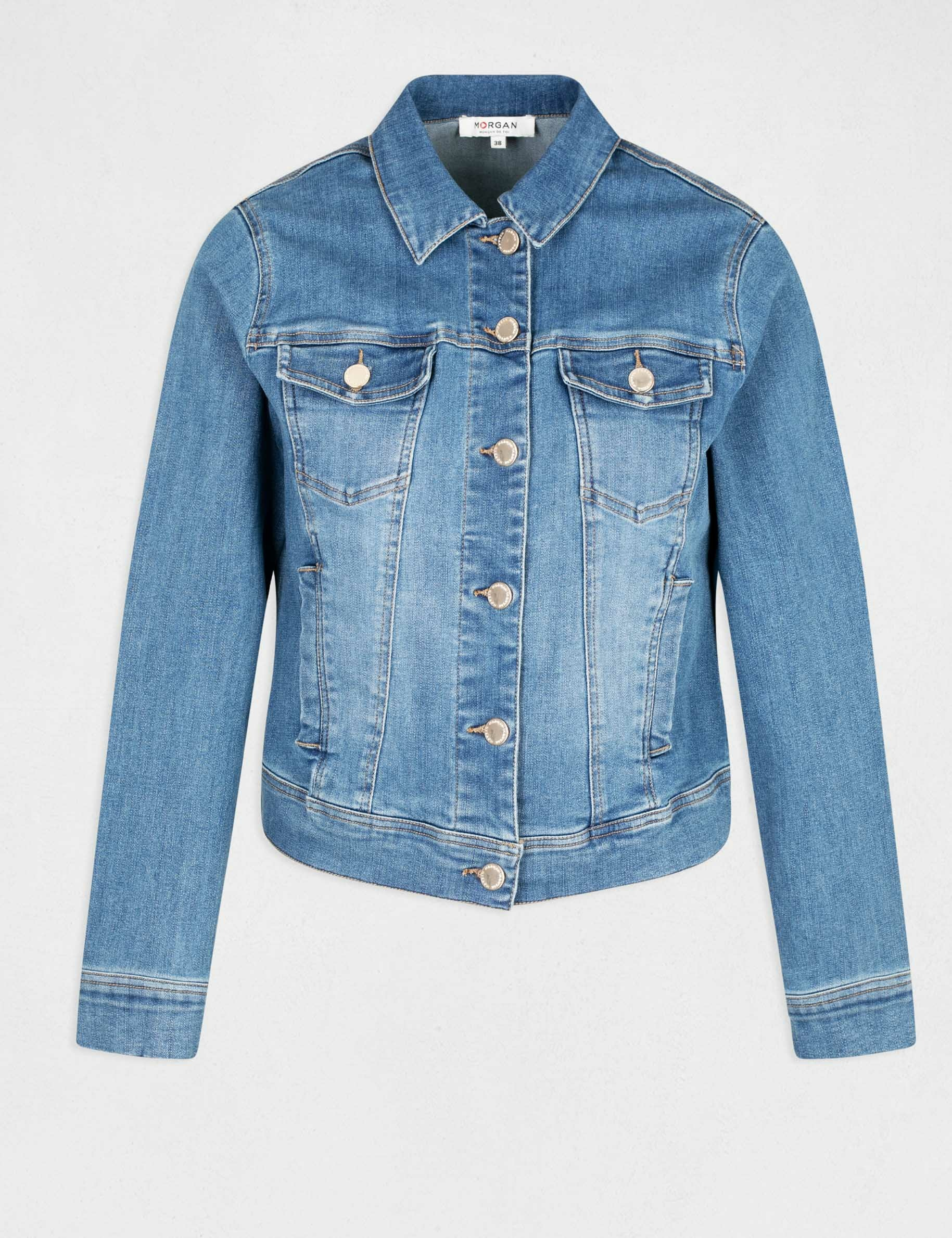 Recht jeansjack met knopen jean stone vrouw