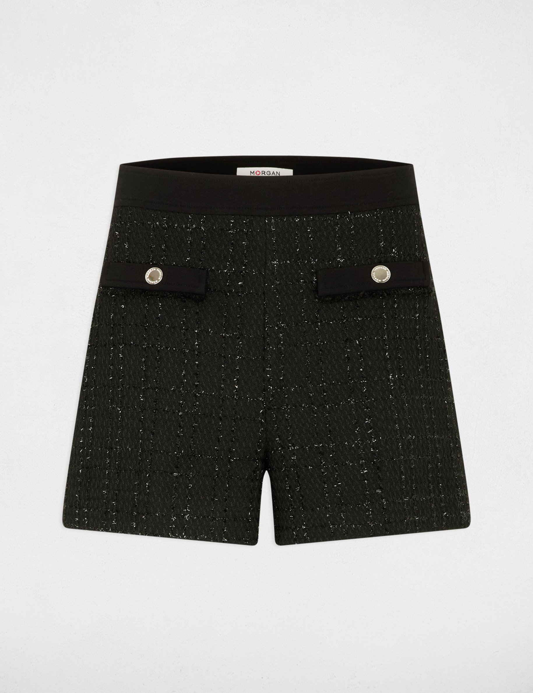 Short ajusté tweed noir femme