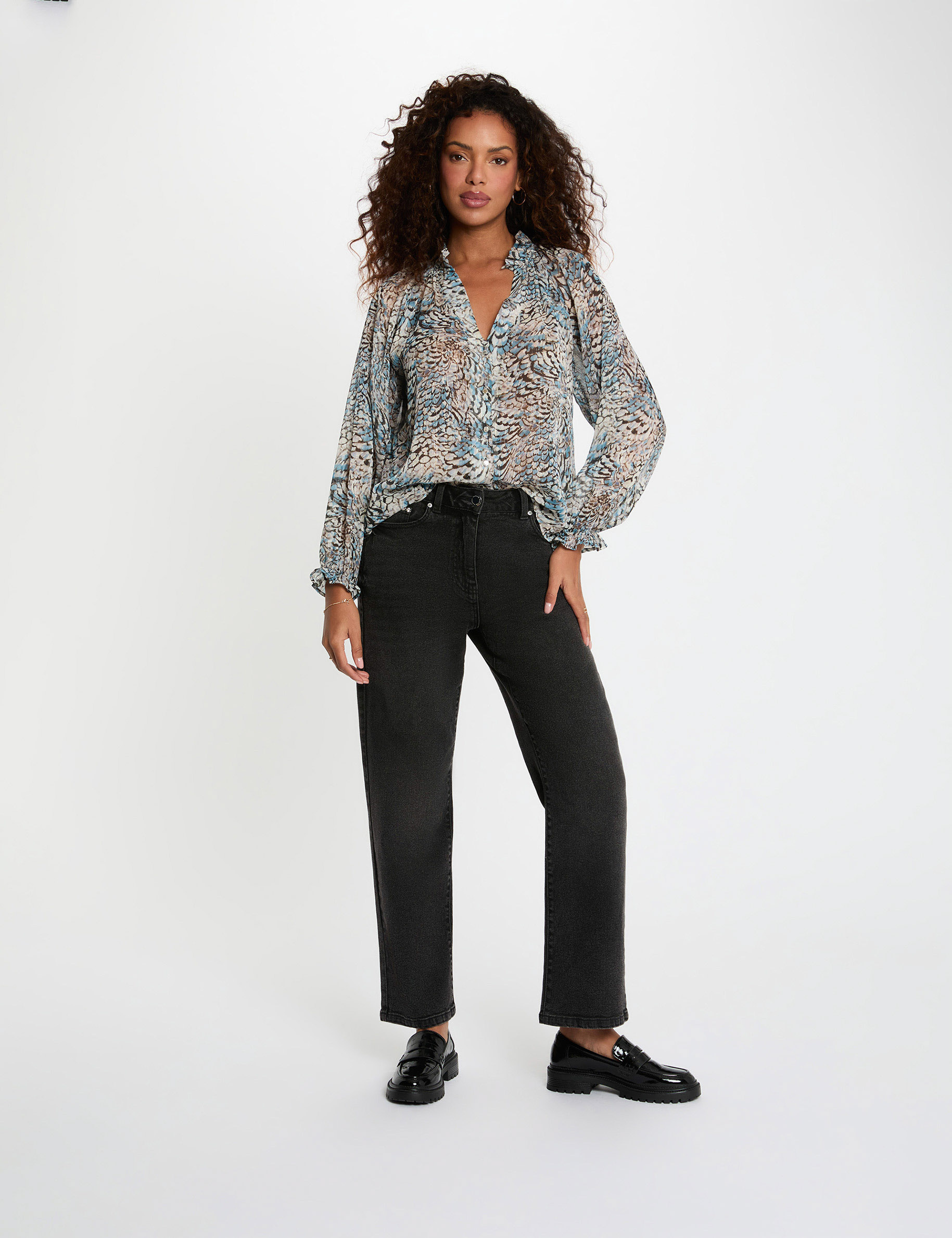 V-hals blouse met print meerkleurig vrouw